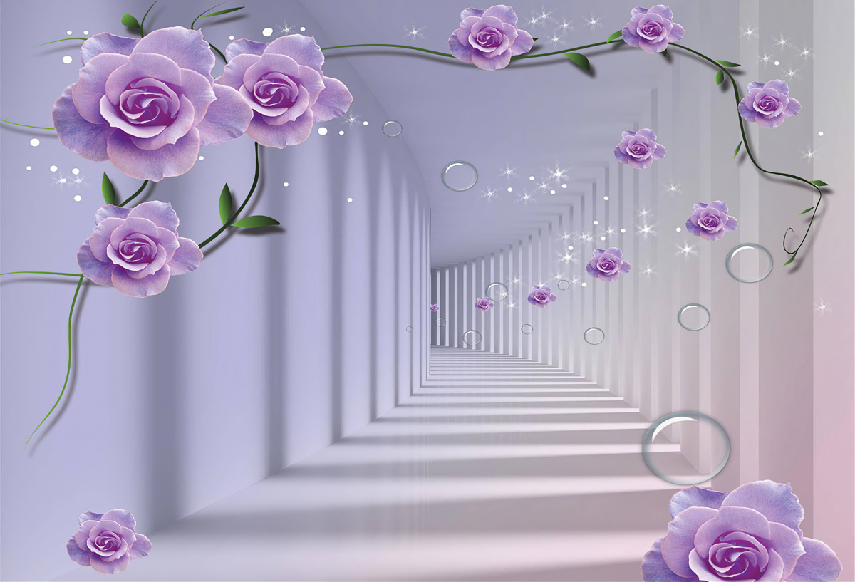 Fototapet în tunel înfloresc boboci delicați de flori albastre