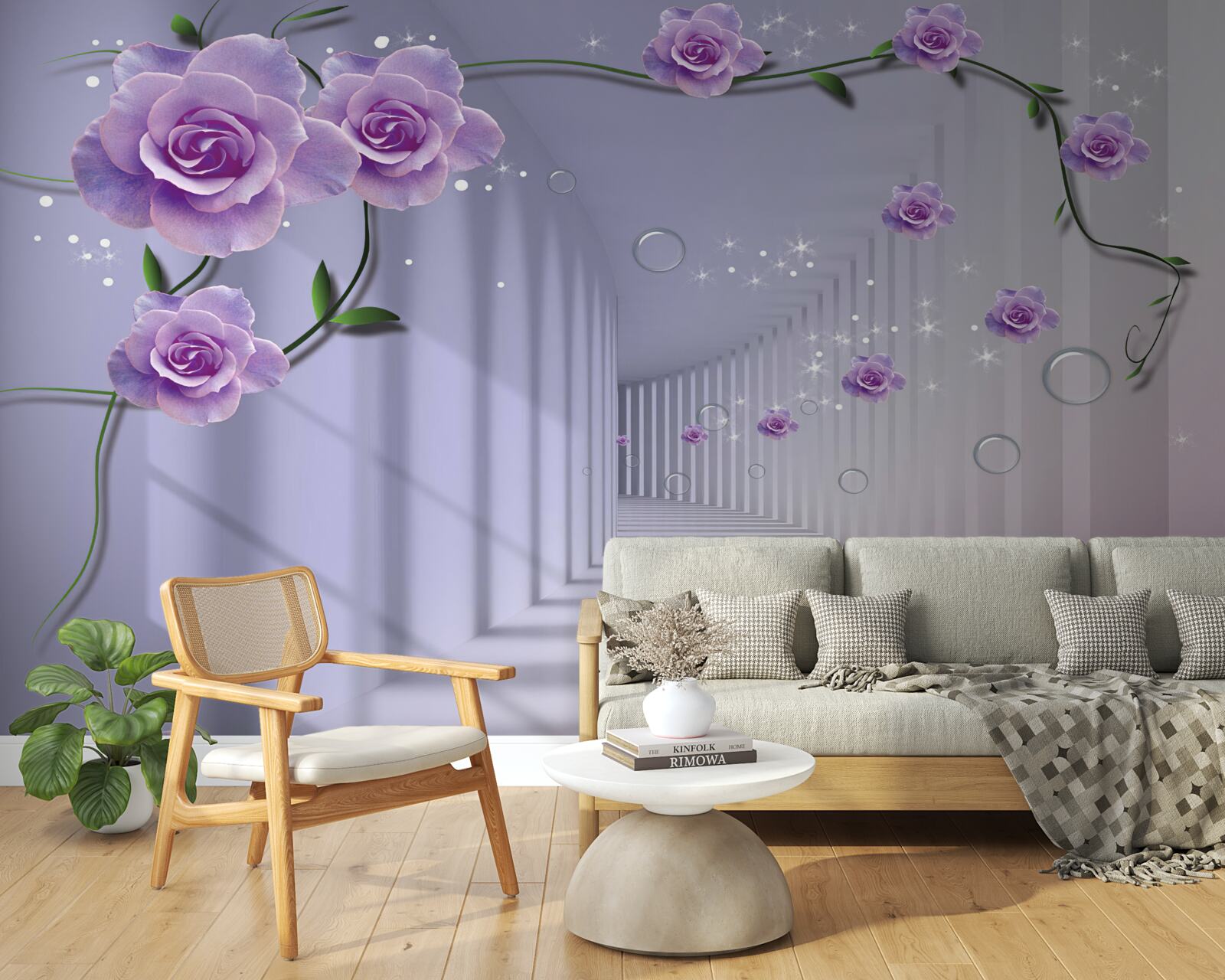 Fototapet în tunel înfloresc boboci delicați de flori albastre