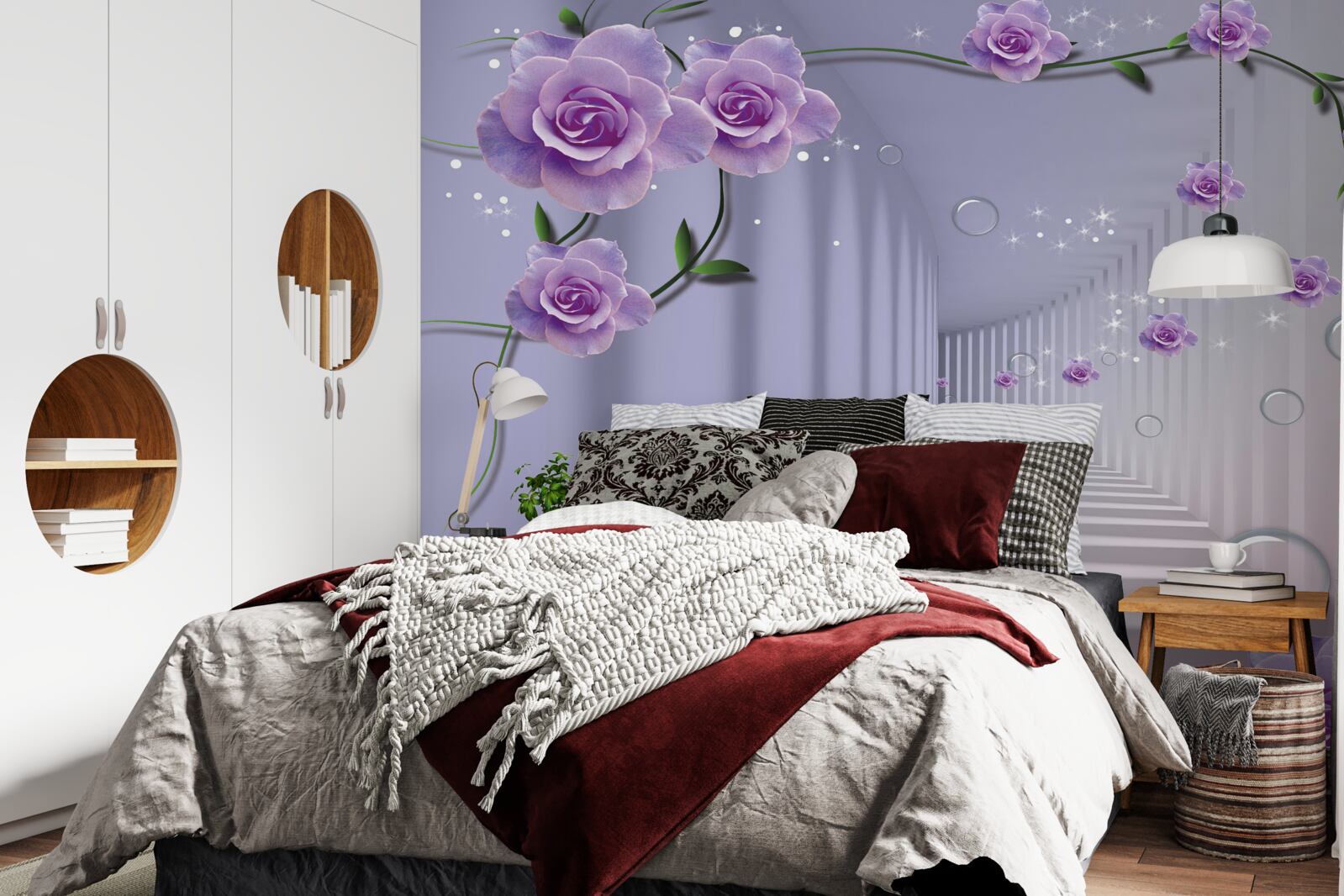 Fototapet în tunel înfloresc boboci delicați de flori albastre