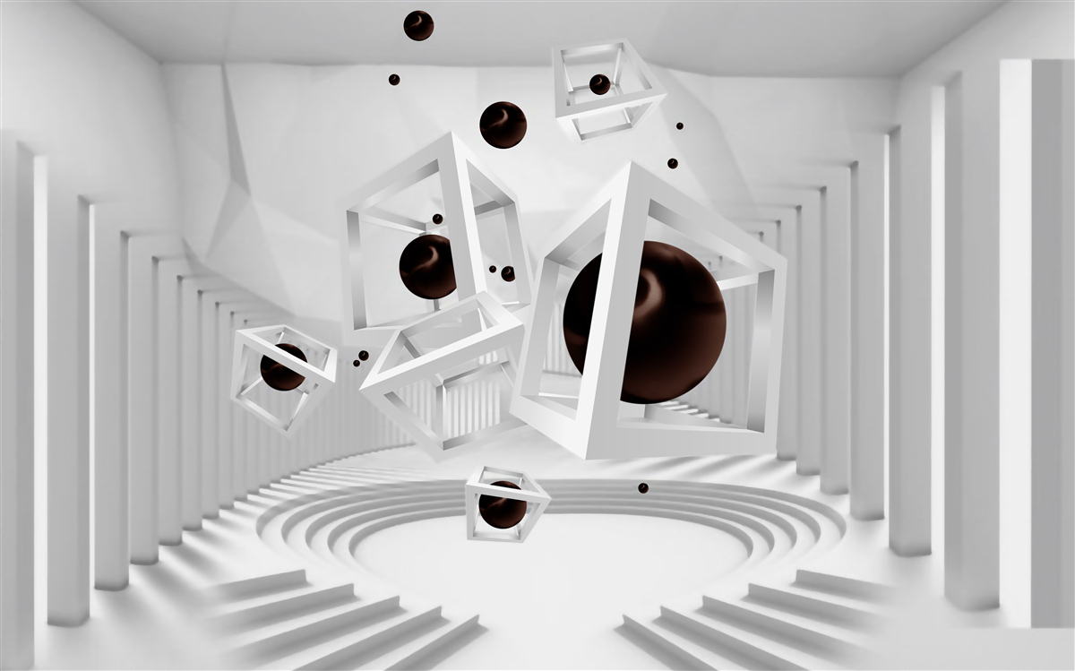 Fototapet sfere negre mari înconjurate de cadre albe