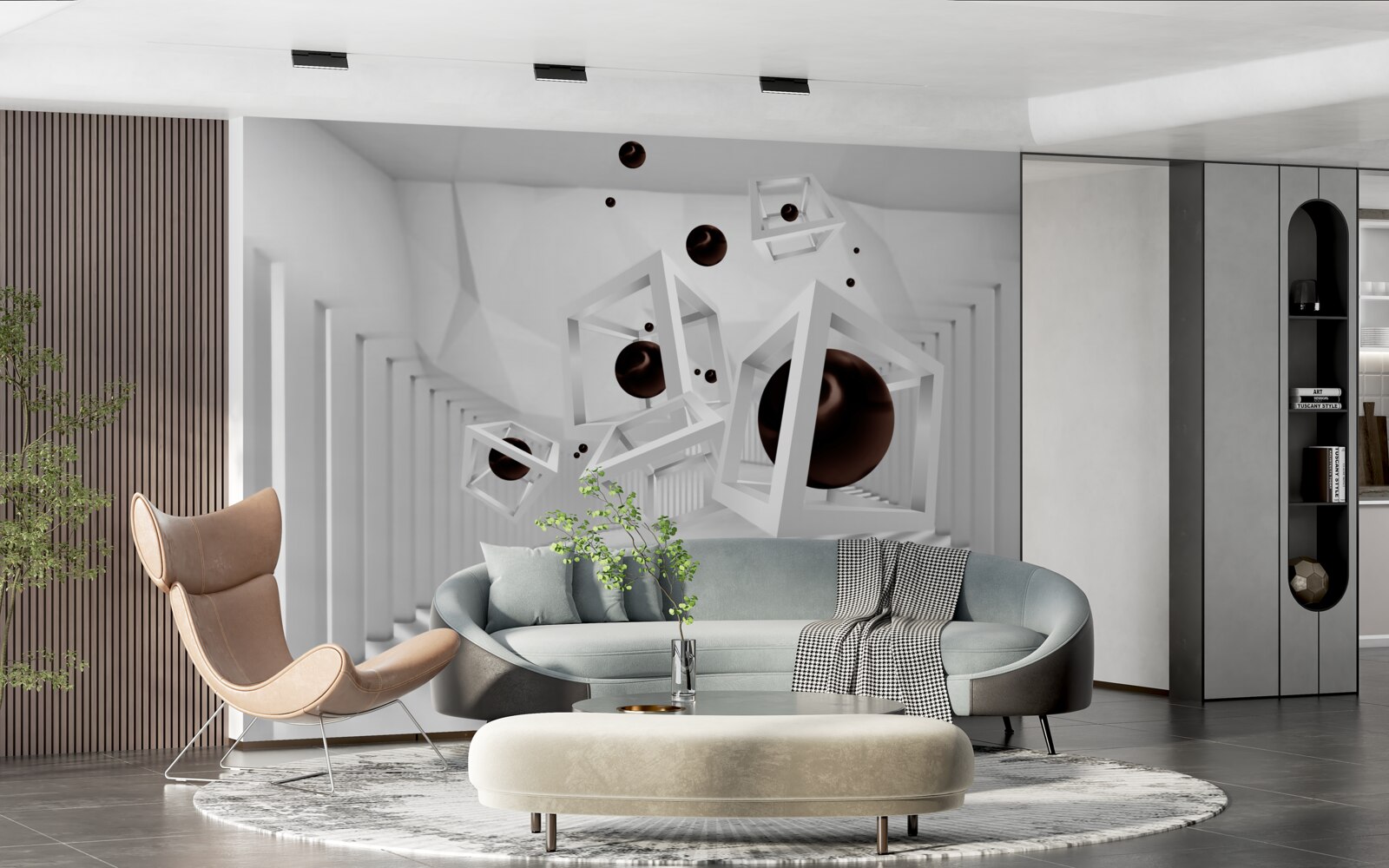 Fototapet sfere negre mari înconjurate de cadre albe