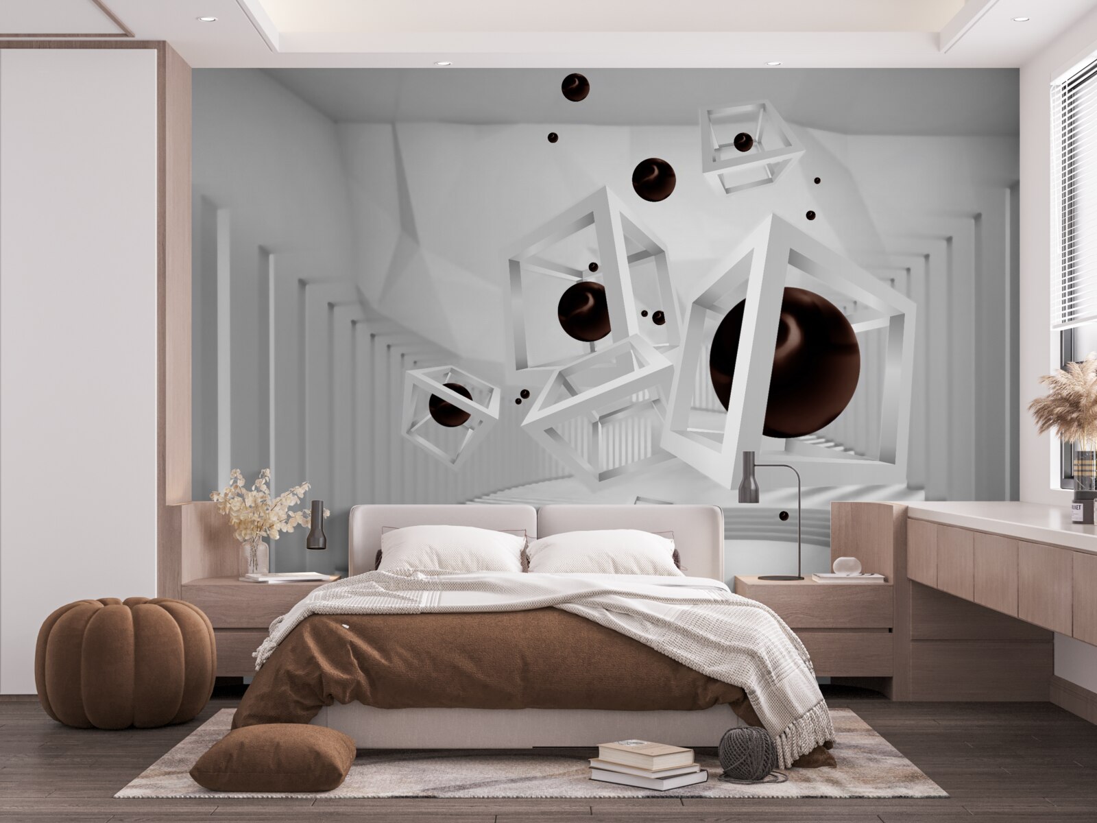 Fototapet sfere negre mari înconjurate de cadre albe