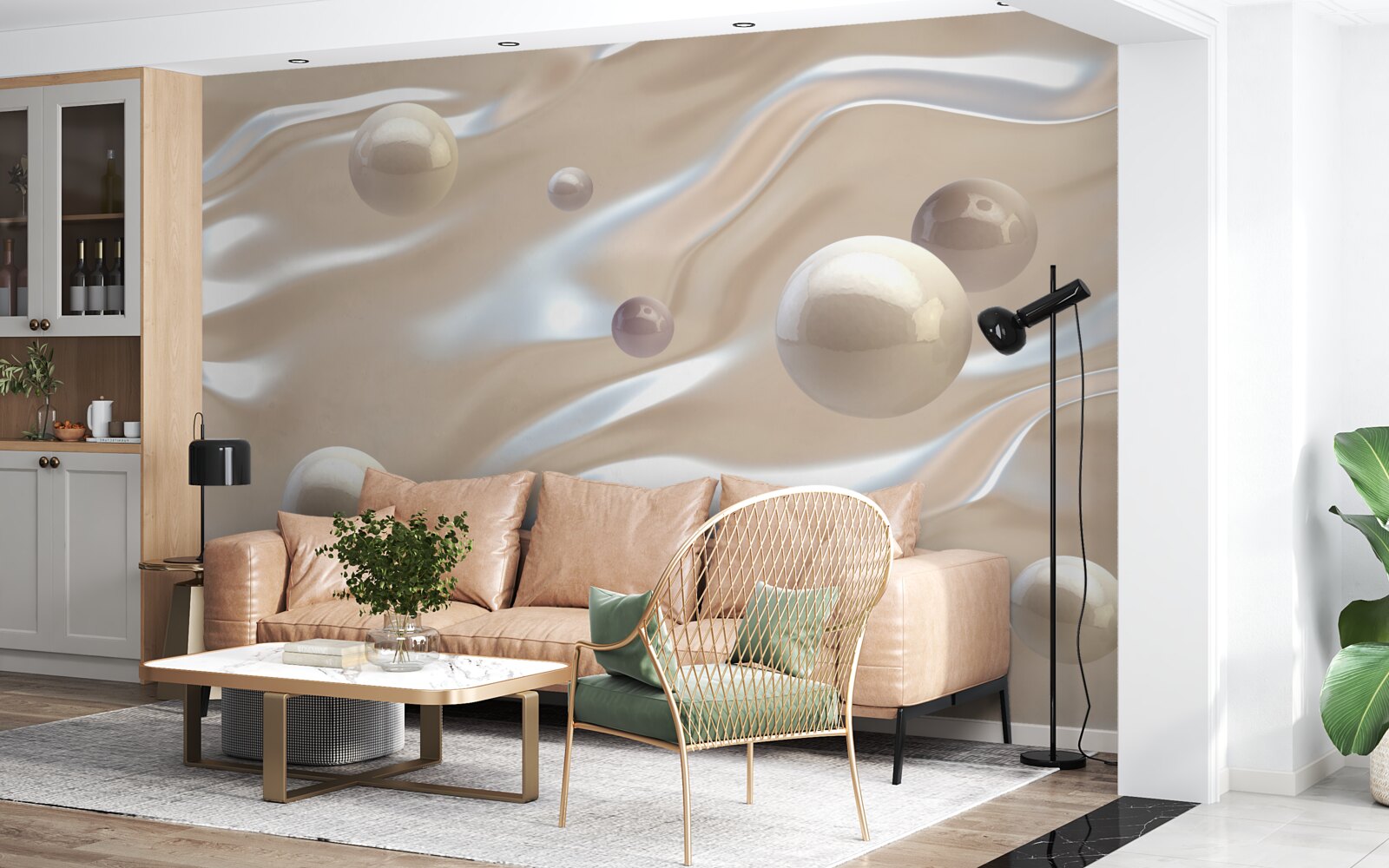 Fototapet perle aurii pe suprafața apei