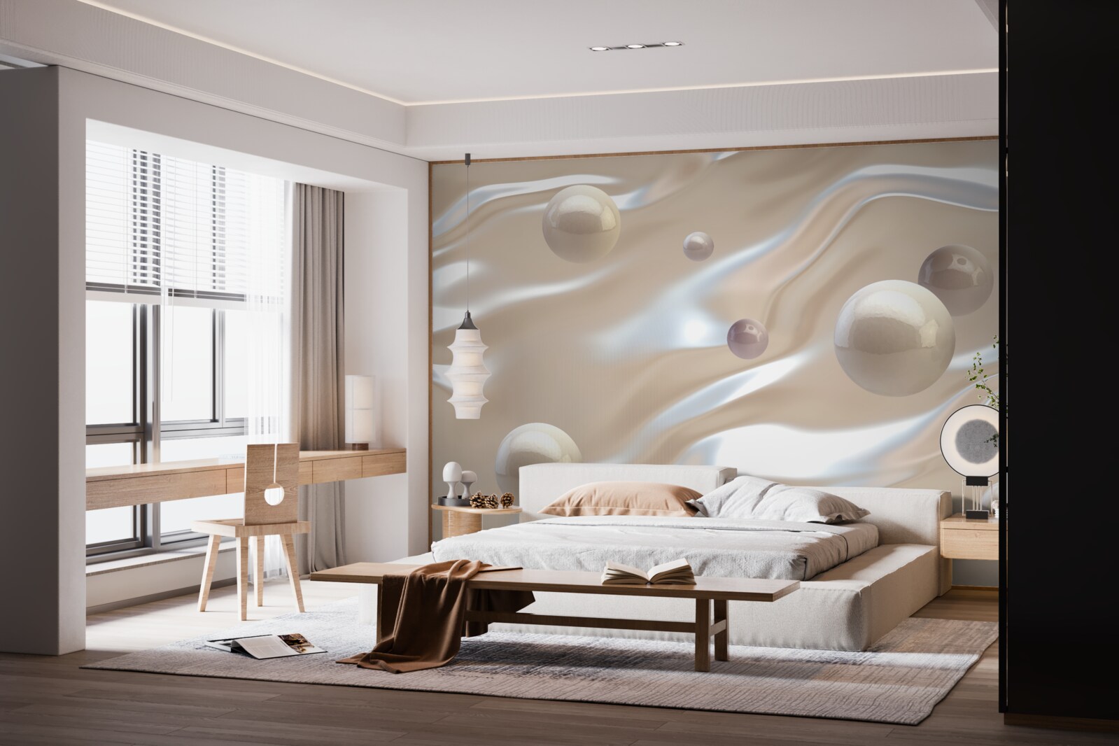 Fototapet perle aurii pe suprafața apei