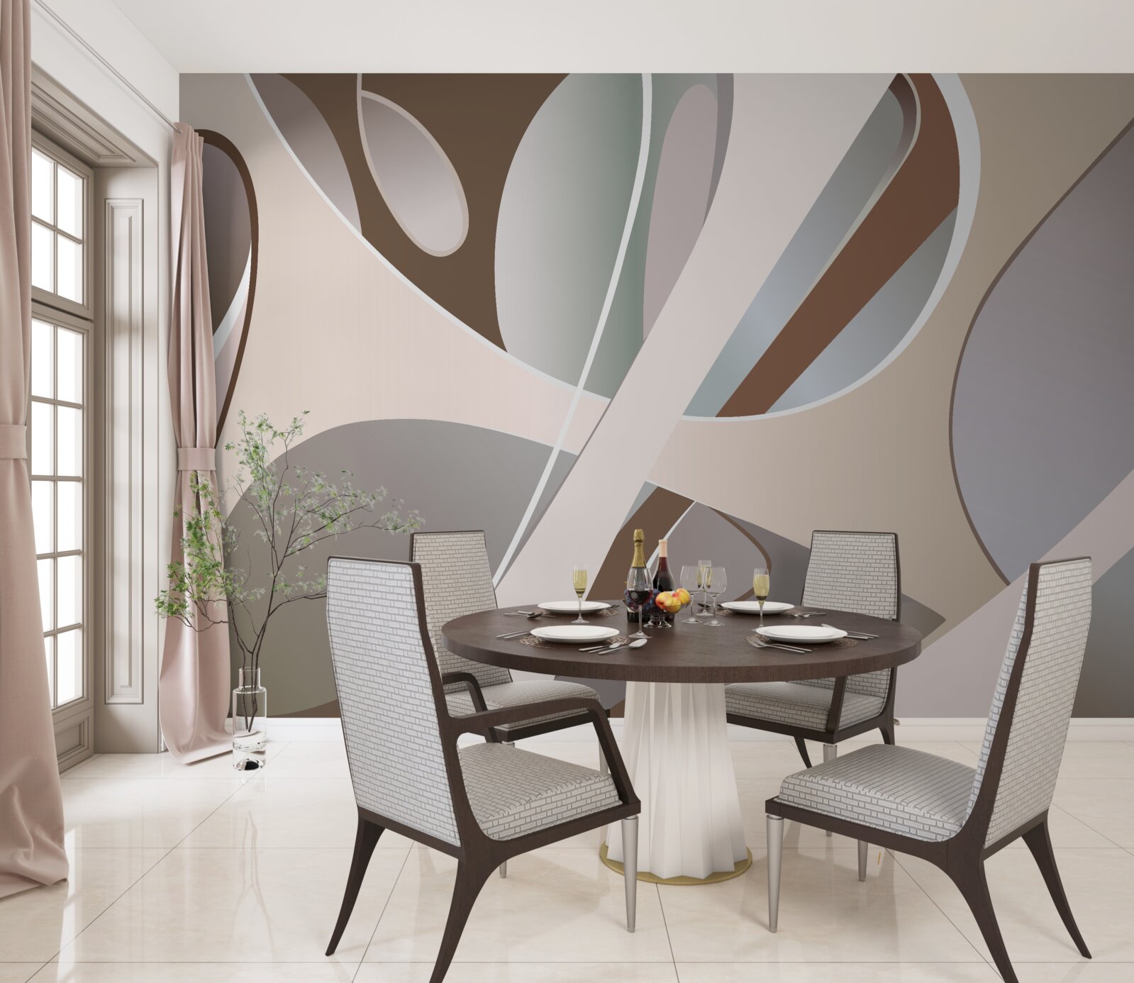 Fototapet curbe abstracte în bej