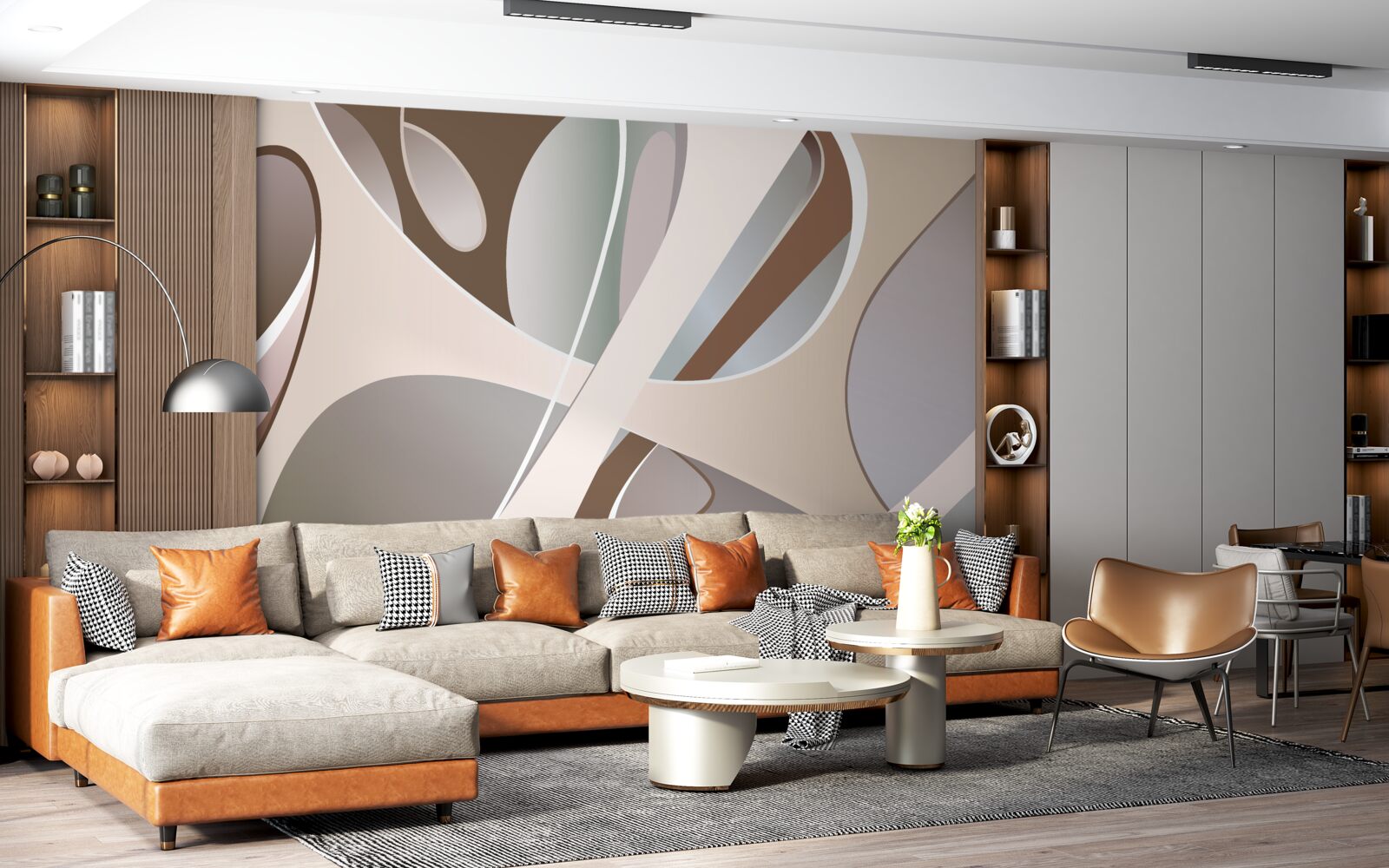 Fototapet curbe abstracte în bej