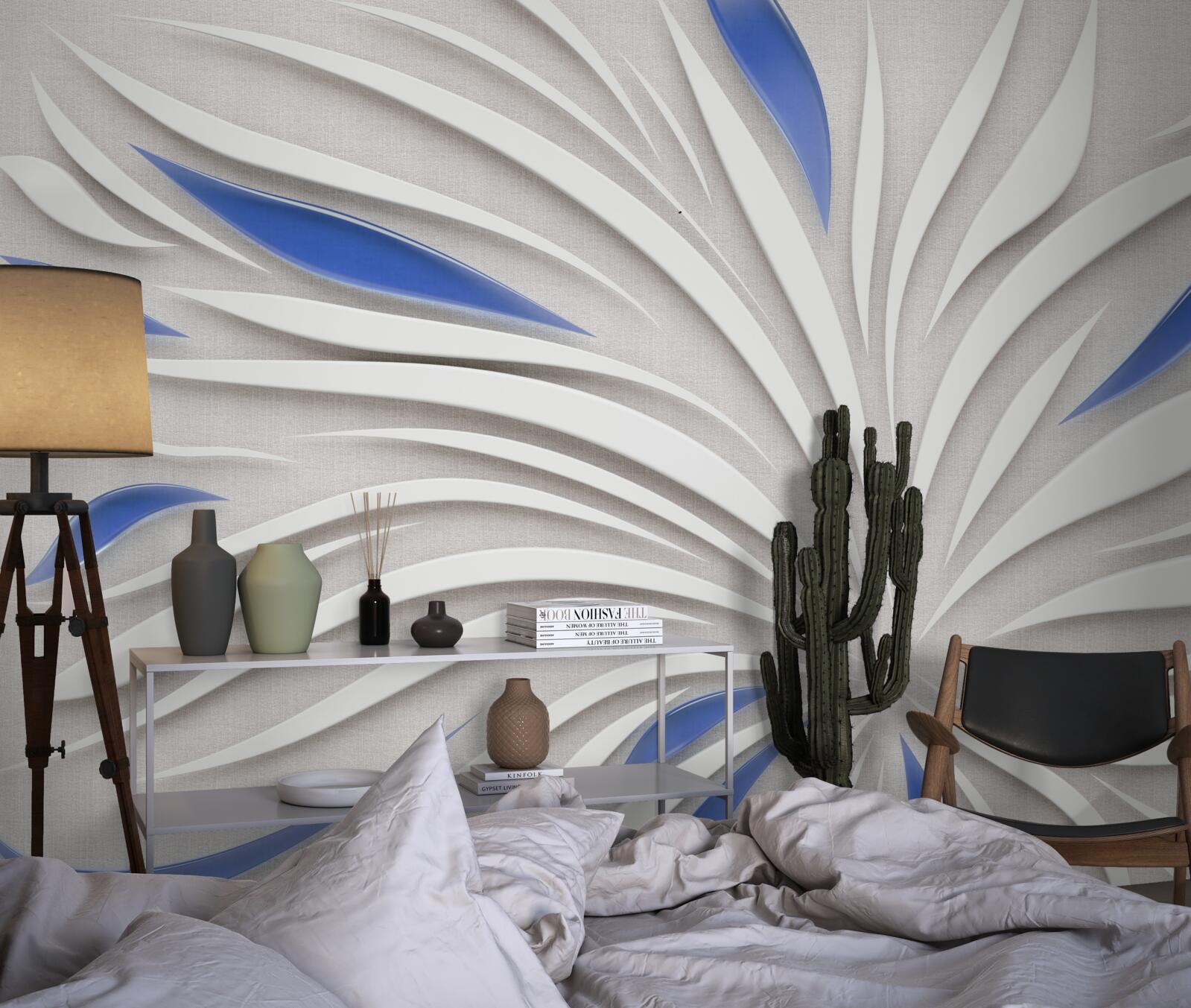 Fototapet floare albă abstractă cu petale albastre