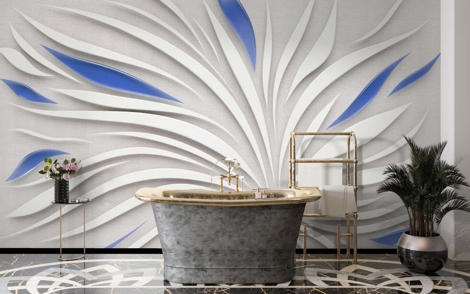 Fototapet floare albă abstractă cu petale albastre