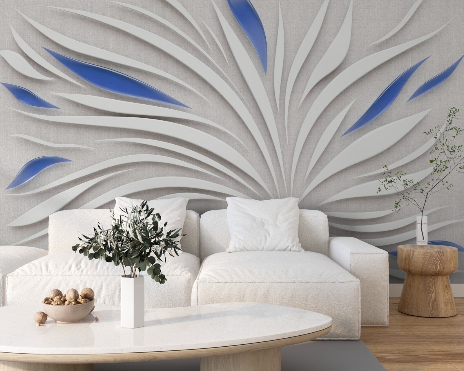 Fototapet floare albă abstractă cu petale albastre