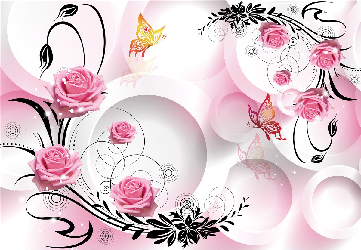 Fototapet design roz cu ramuri negre