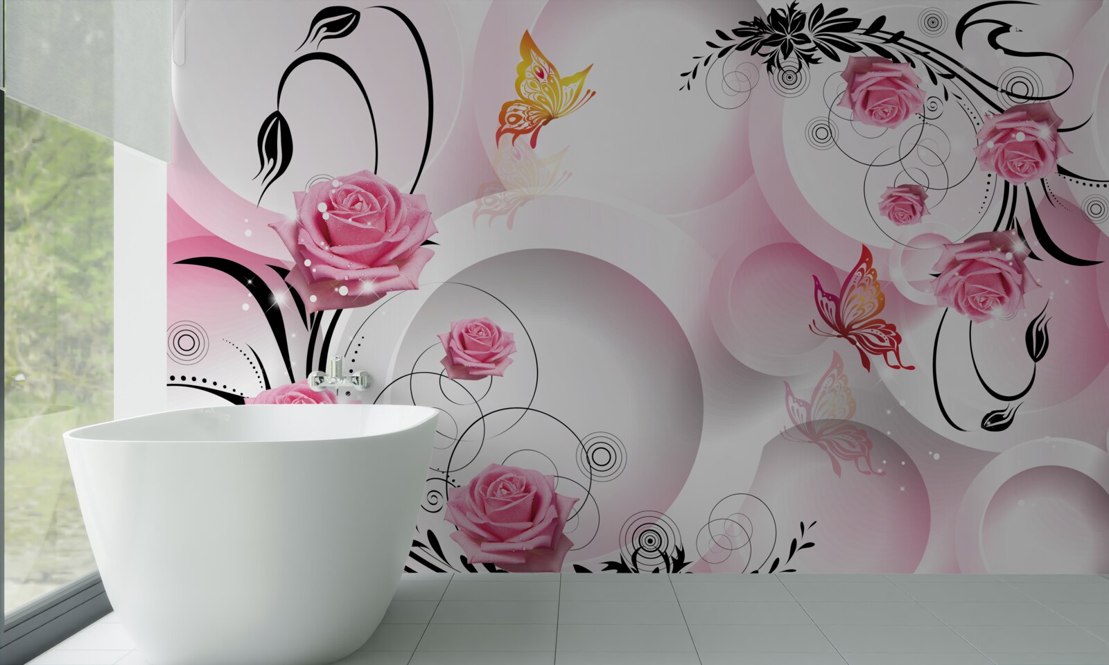 Fototapet design roz cu ramuri negre