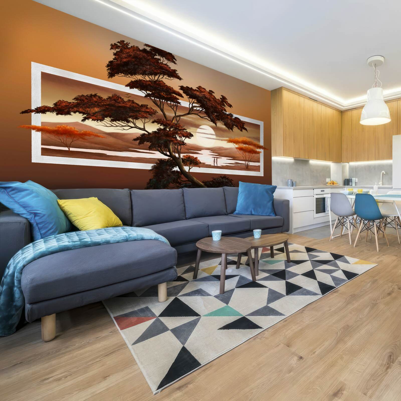 Fototapet apus de soare peste bonsai