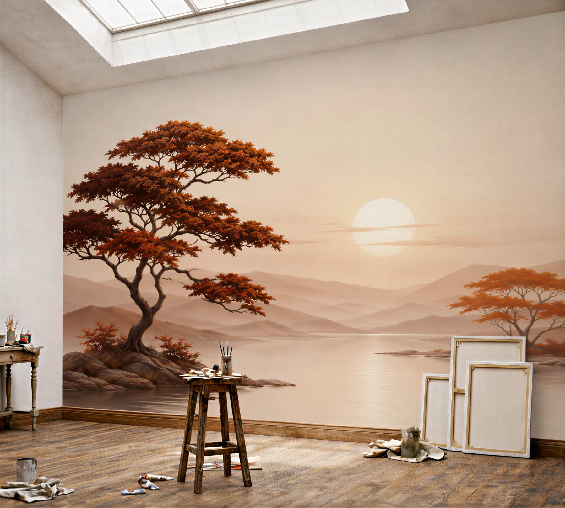 Fototapeta słońce zachodzi nad bonsai