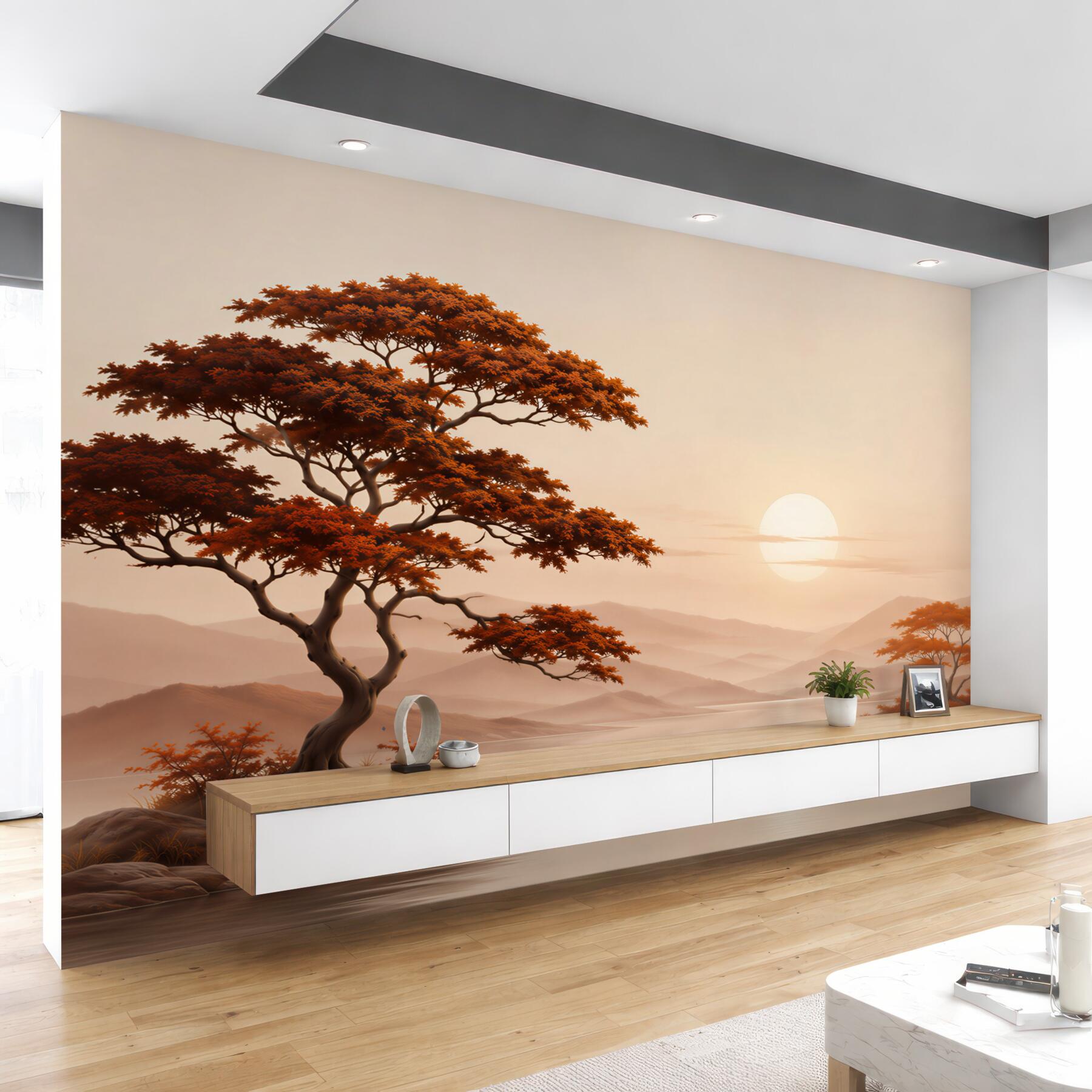 Fototapeta słońce zachodzi nad bonsai