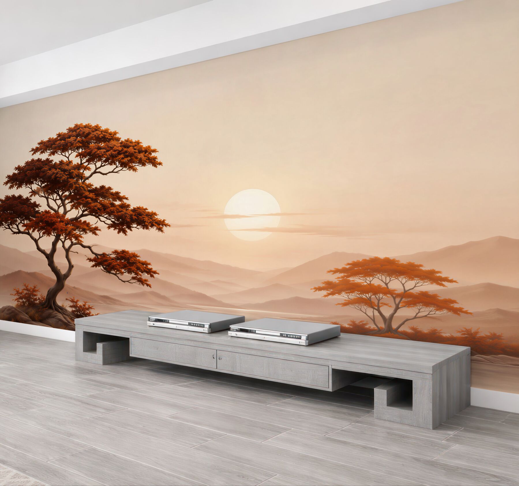 Fototapeta słońce zachodzi nad bonsai