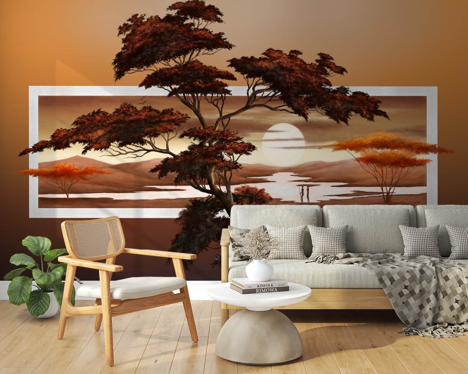 Fototapet apus de soare peste bonsai