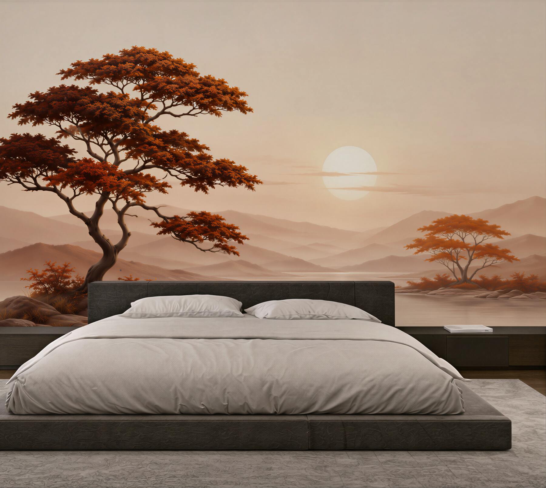 Fototapeta słońce zachodzi nad bonsai