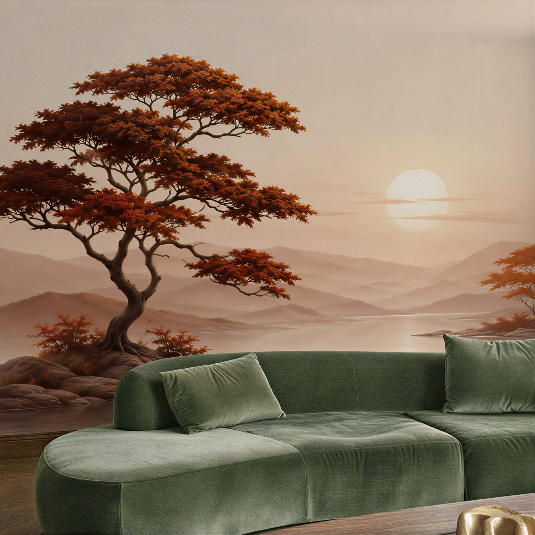 Fototapeta słońce zachodzi nad bonsai
