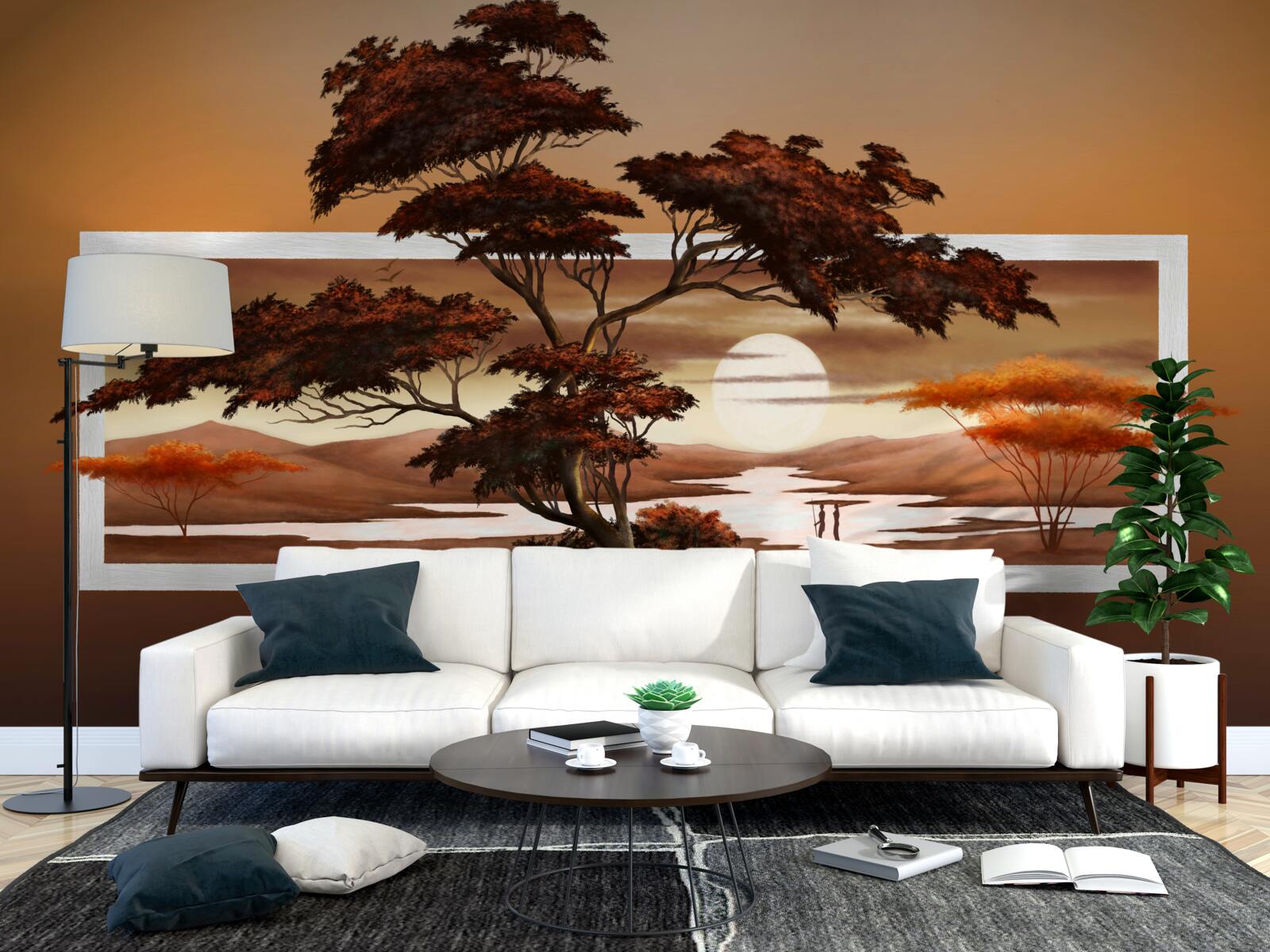 Fototapet apus de soare peste bonsai