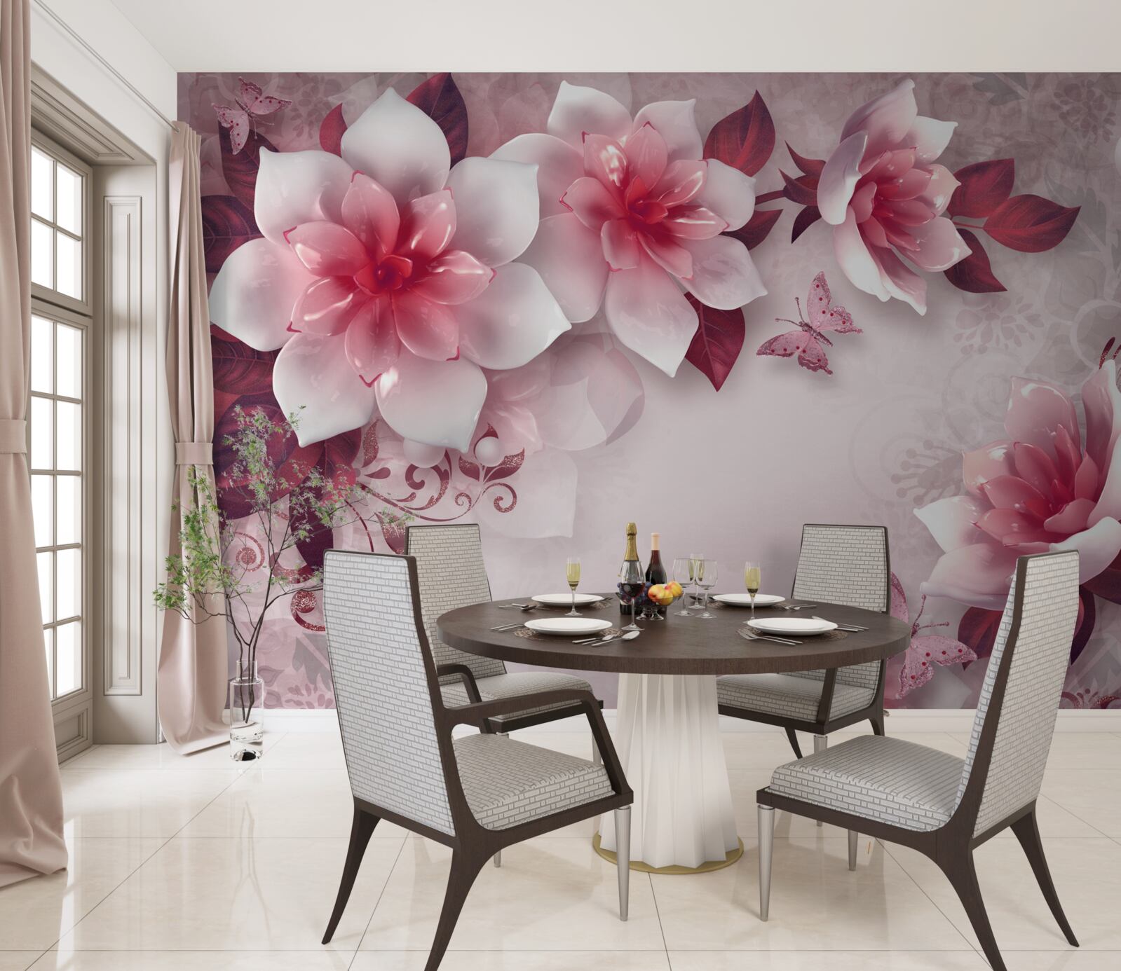 Fototapet lotusul are culoarea albă ca zăpada, cu un centru roșu frumos