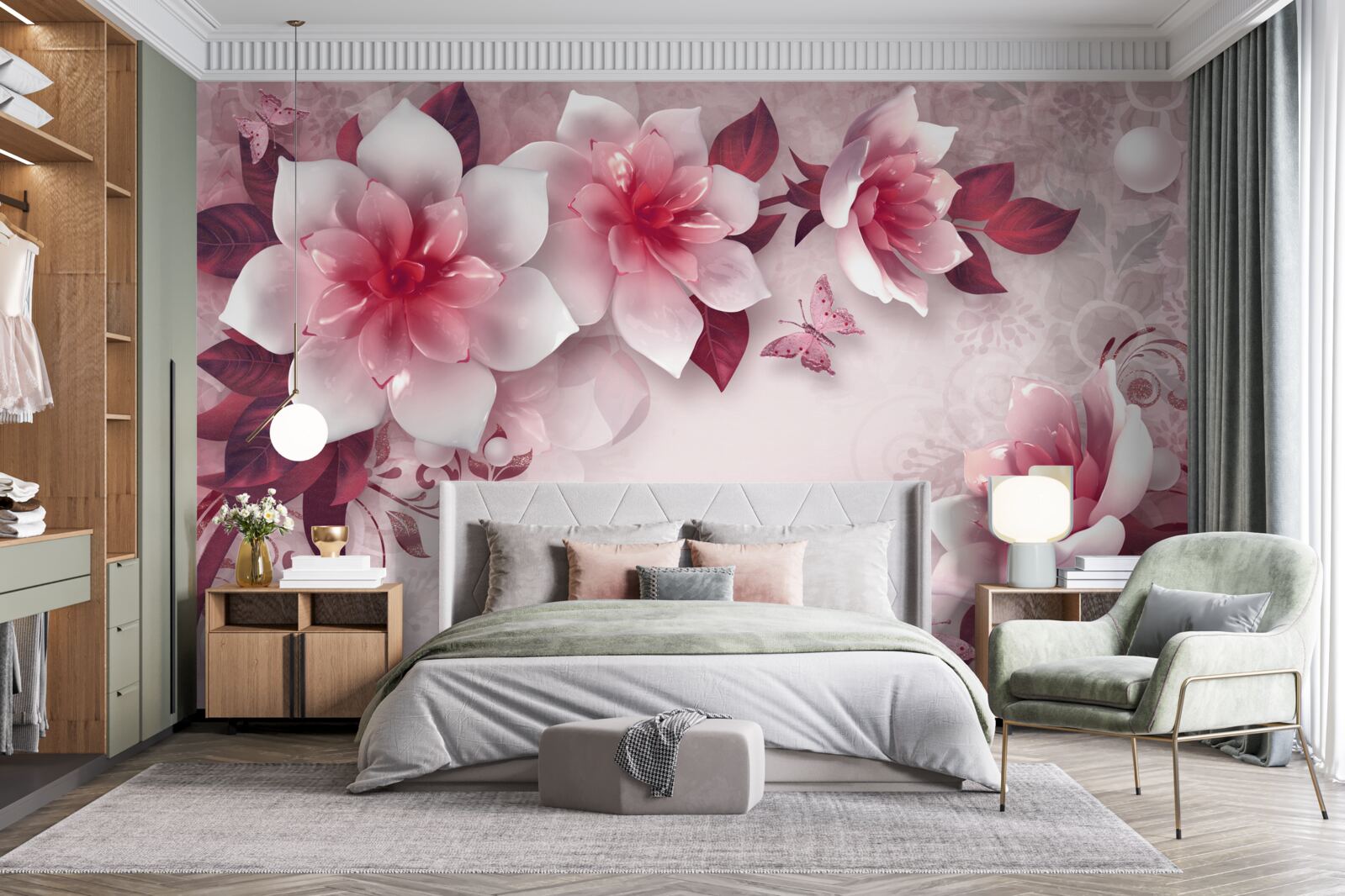 Fototapet lotusul are culoarea albă ca zăpada, cu un centru roșu frumos