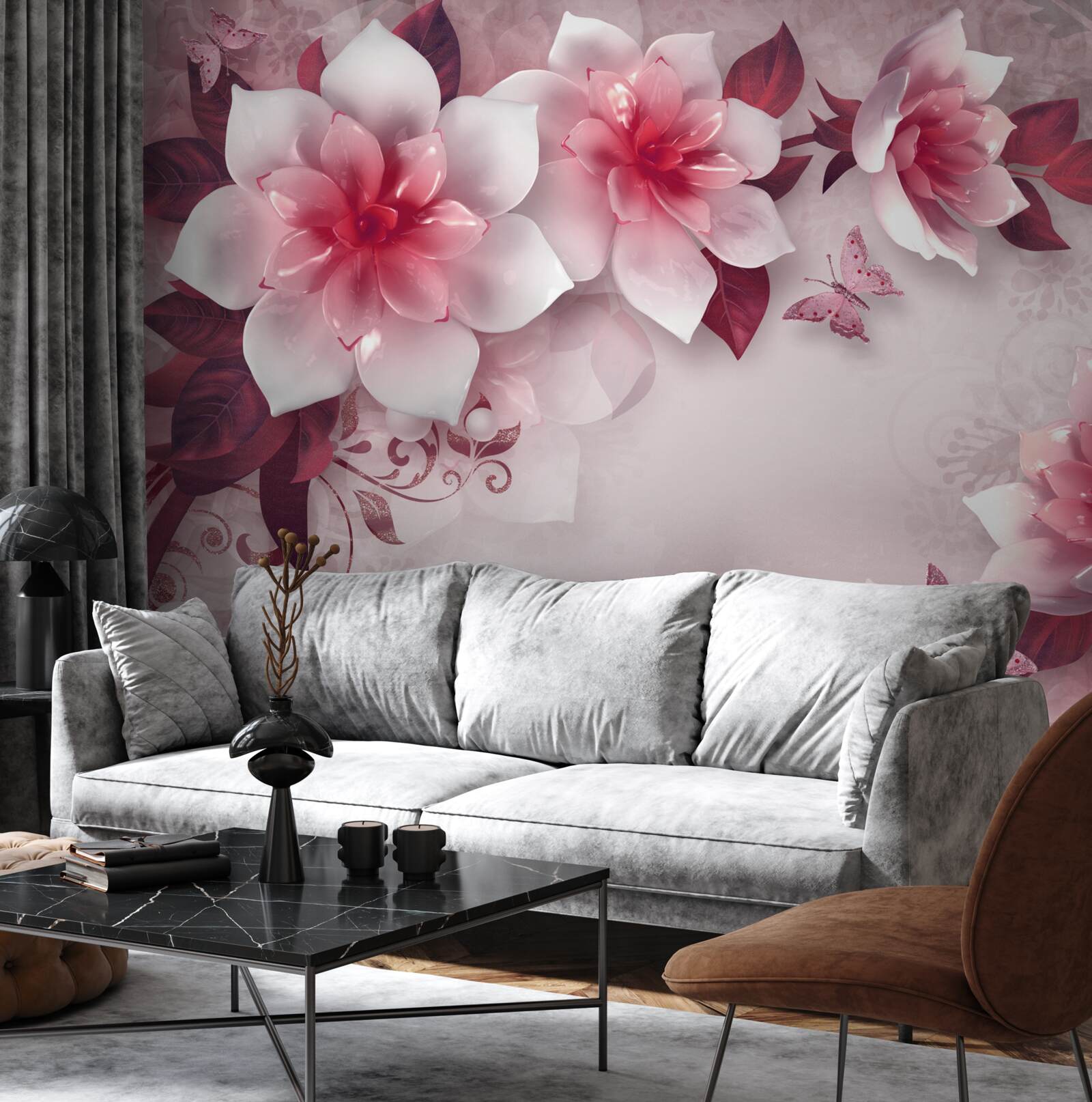 Fototapet lotusul are culoarea albă ca zăpada, cu un centru roșu frumos