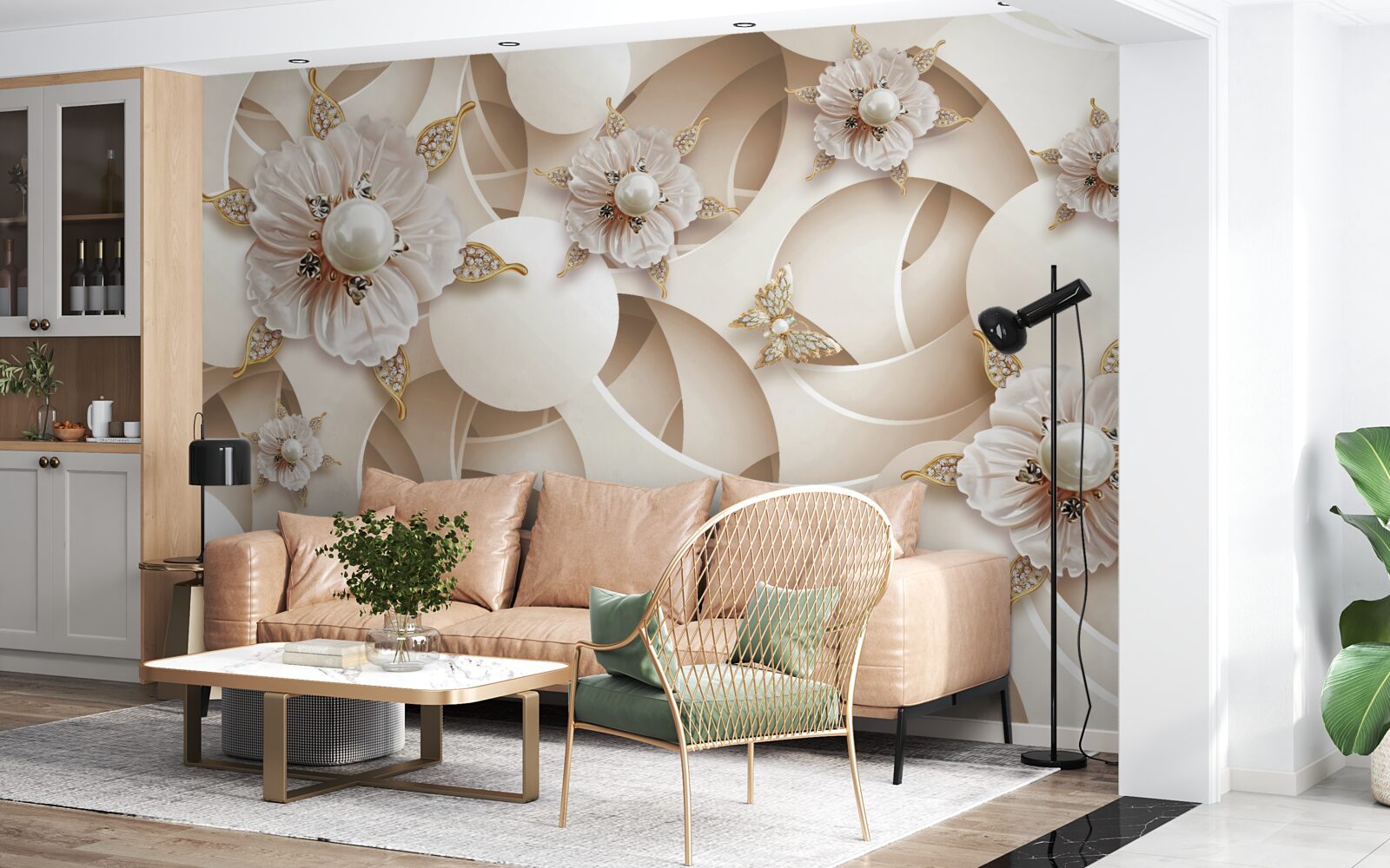 Fototapet muguri albi ca perla cu perle albe