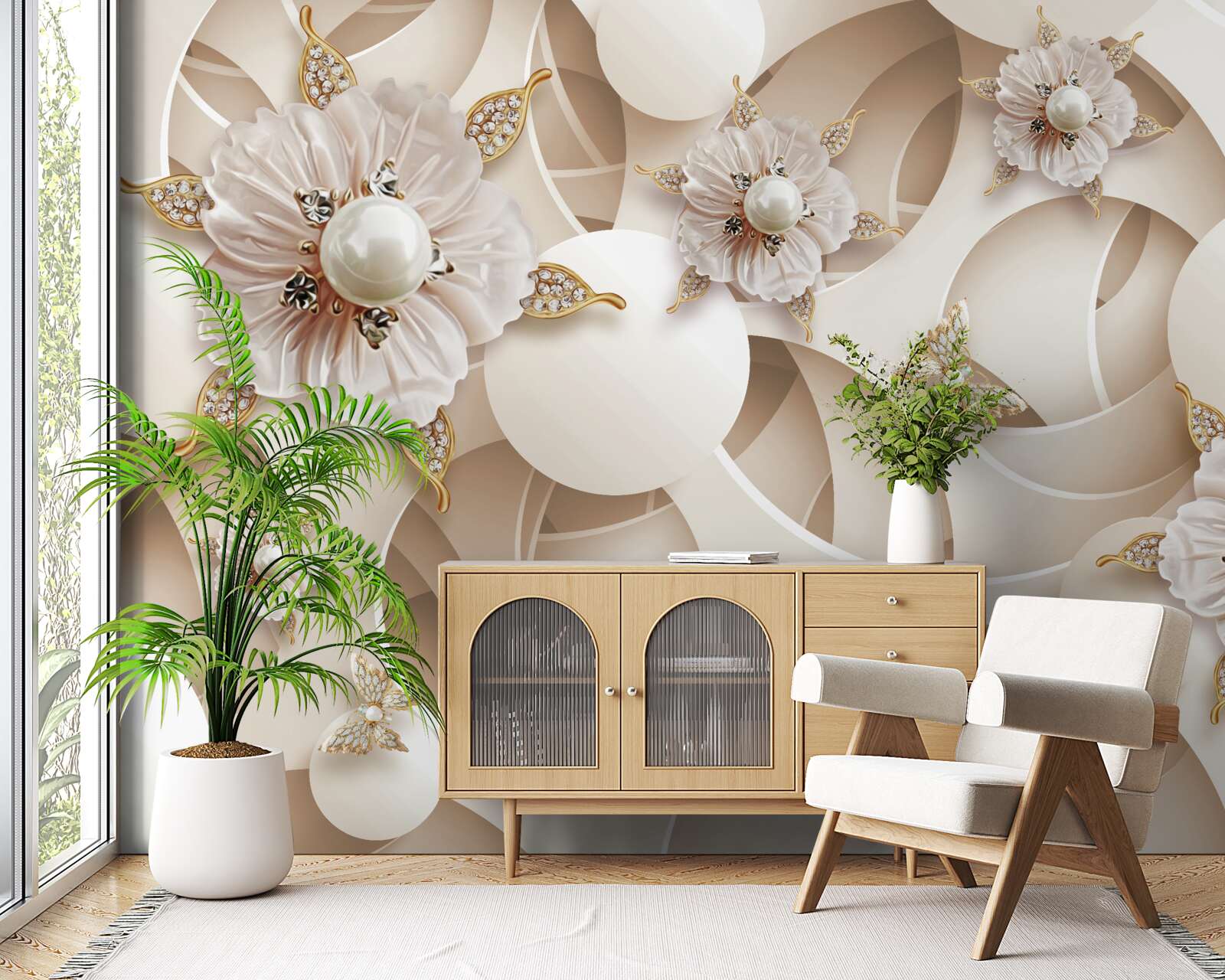 Fototapet muguri albi ca perla cu perle albe