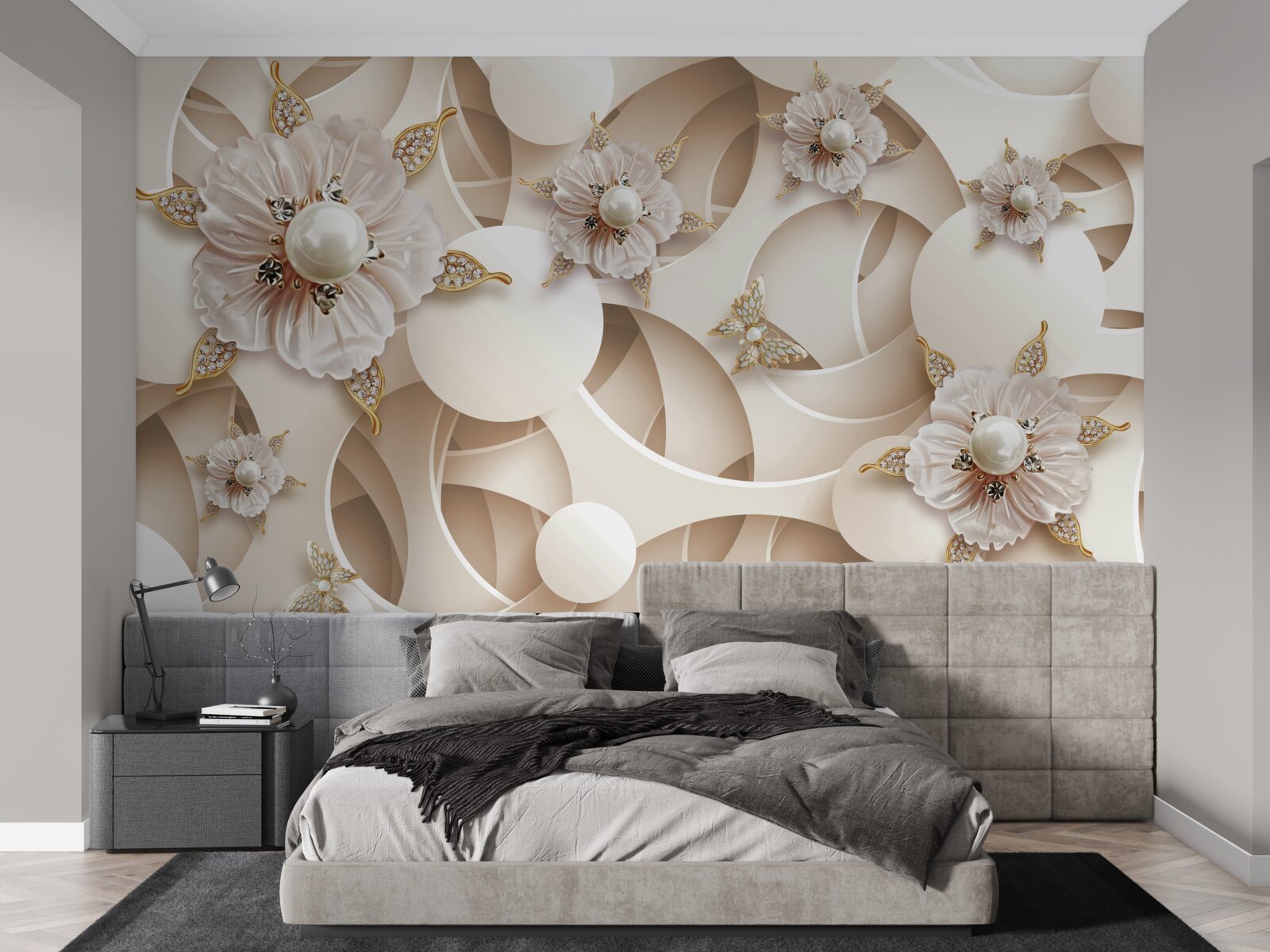 Fototapet muguri albi ca perla cu perle albe