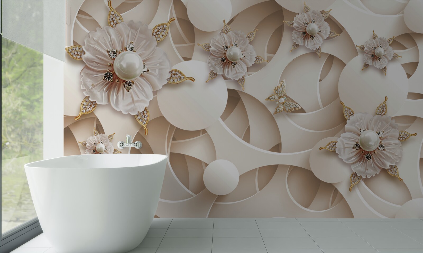 Fototapet muguri albi ca perla cu perle albe