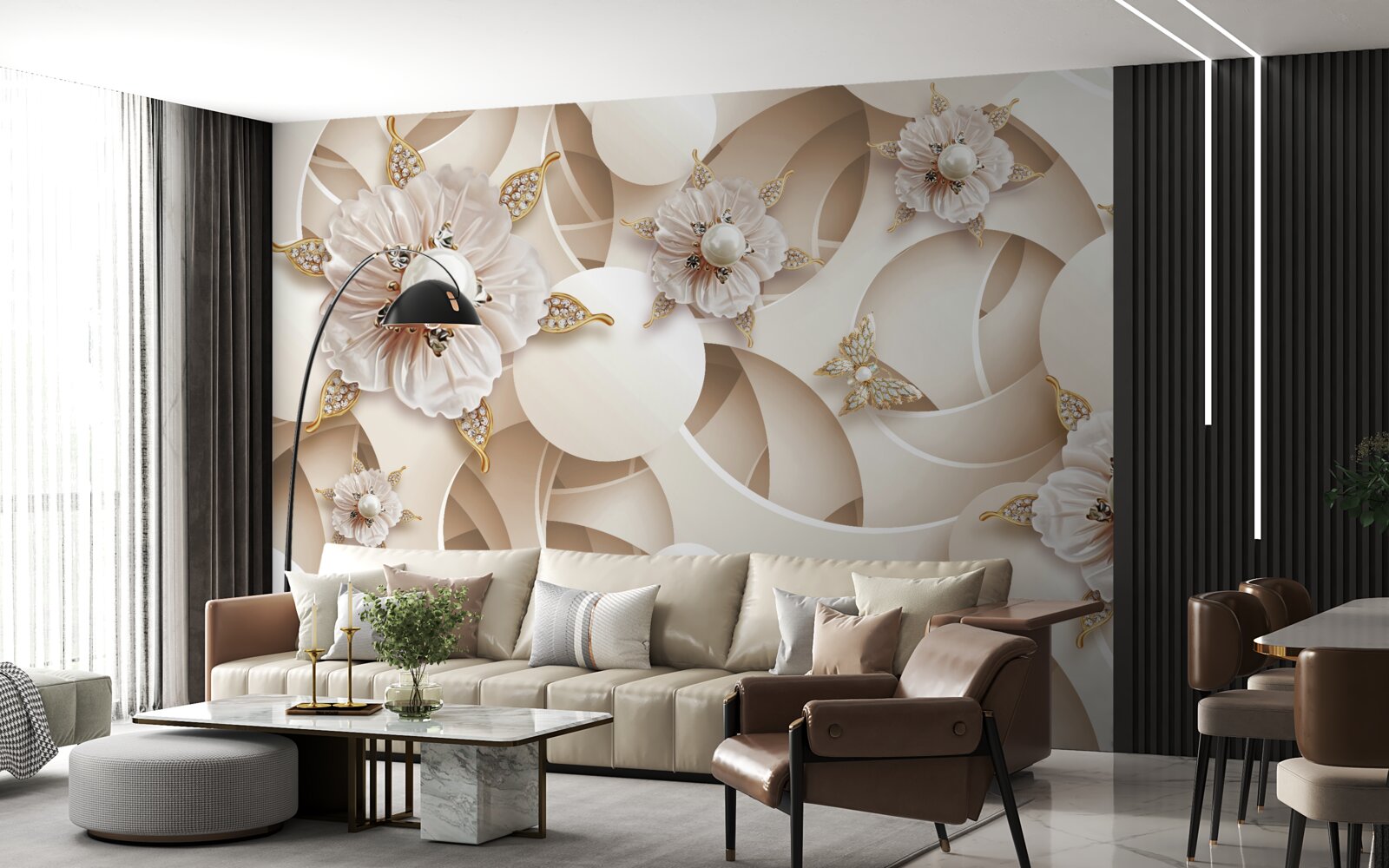 Fototapet muguri albi ca perla cu perle albe