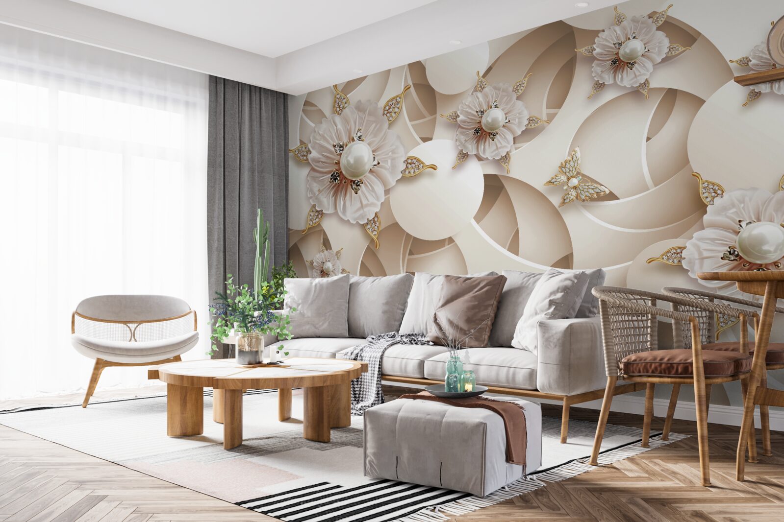 Fototapet muguri albi ca perla cu perle albe