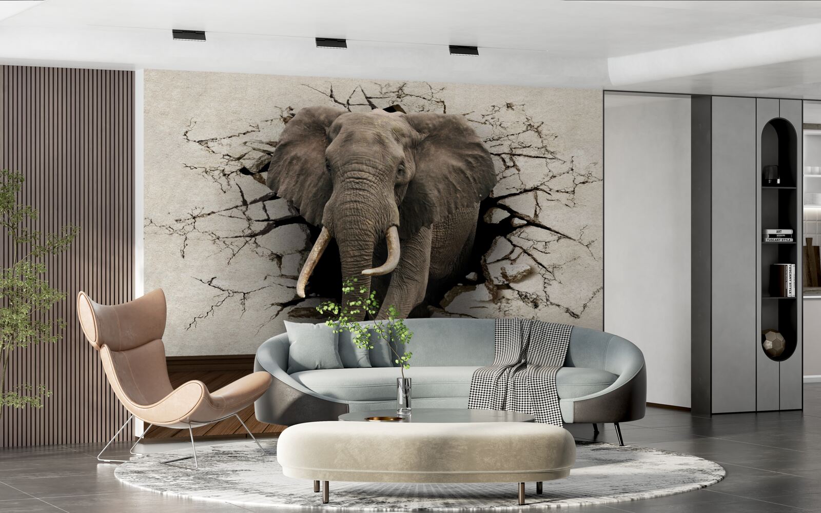 Fototapet Elefantul puternic distruge bariera gri