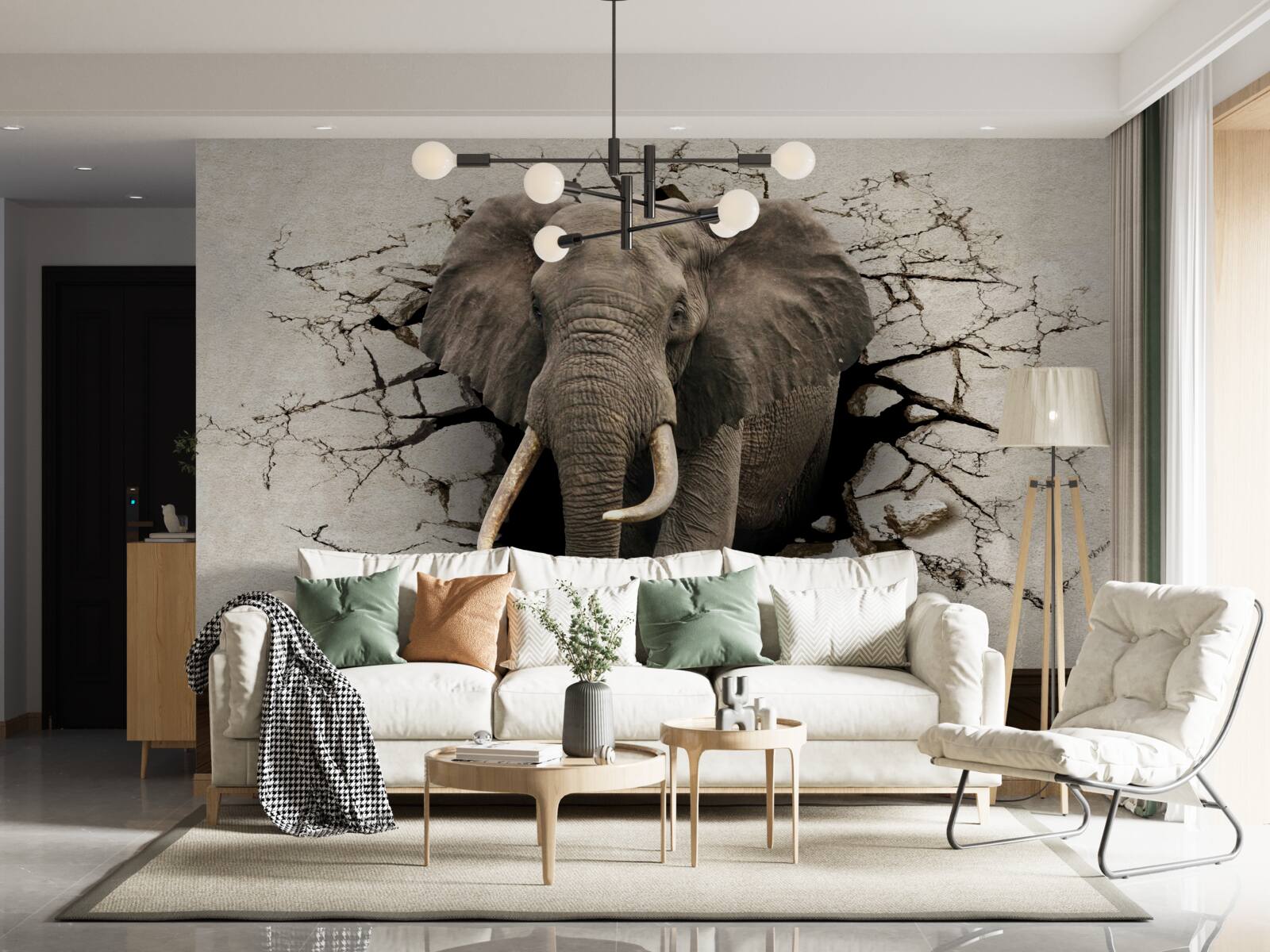 Fototapet Elefantul puternic distruge bariera gri