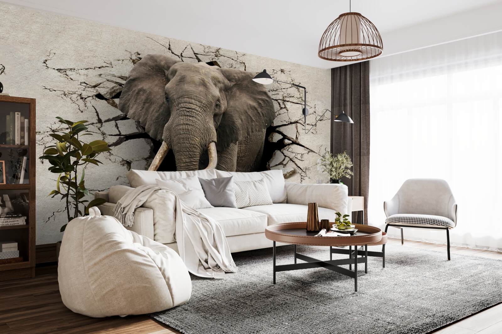 Fototapet Elefantul puternic distruge bariera gri