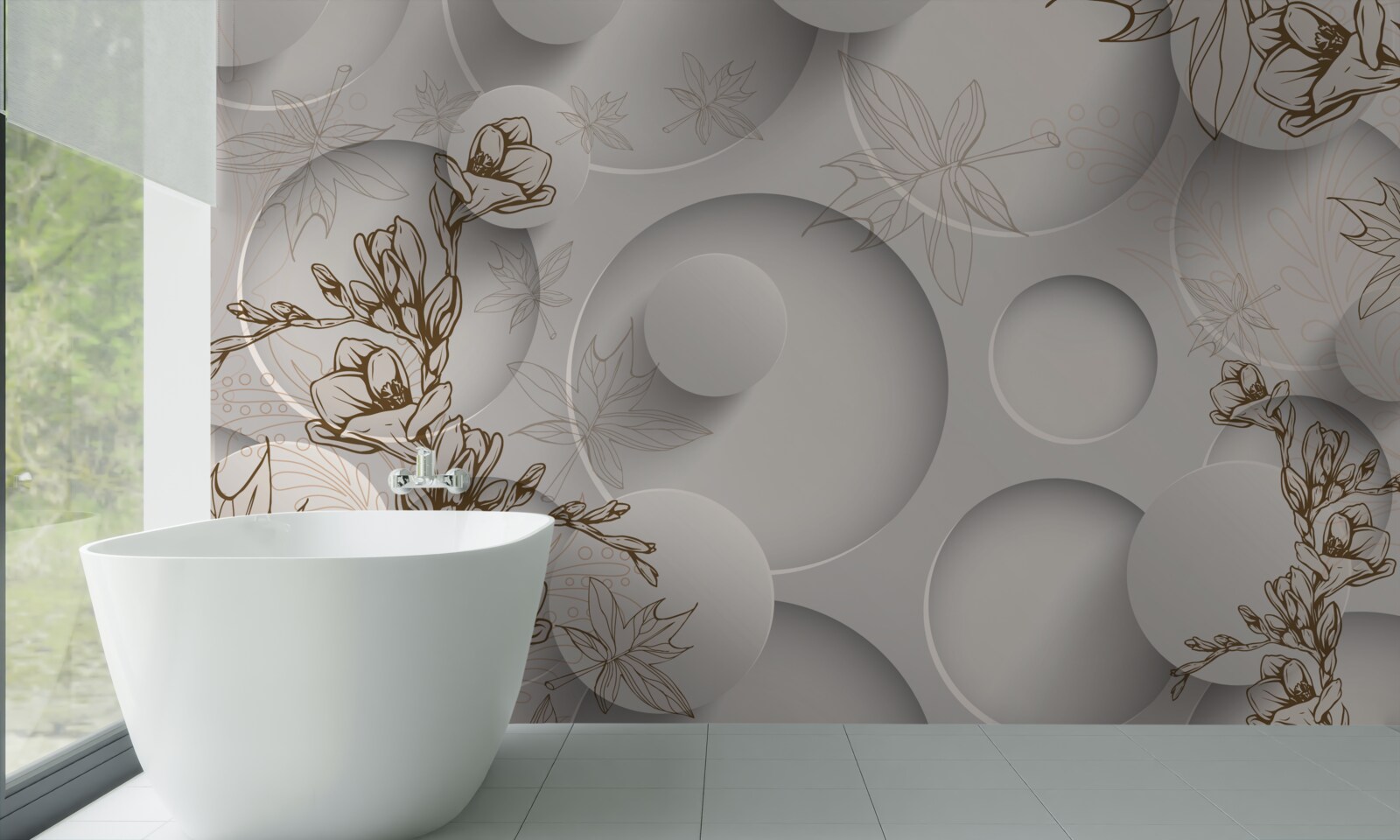 Fototapet copacii au ramuri aurii pe un fundal de forme rotunde