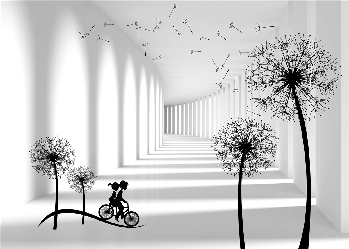 Fototapet păpădiile suflate de vânt cad