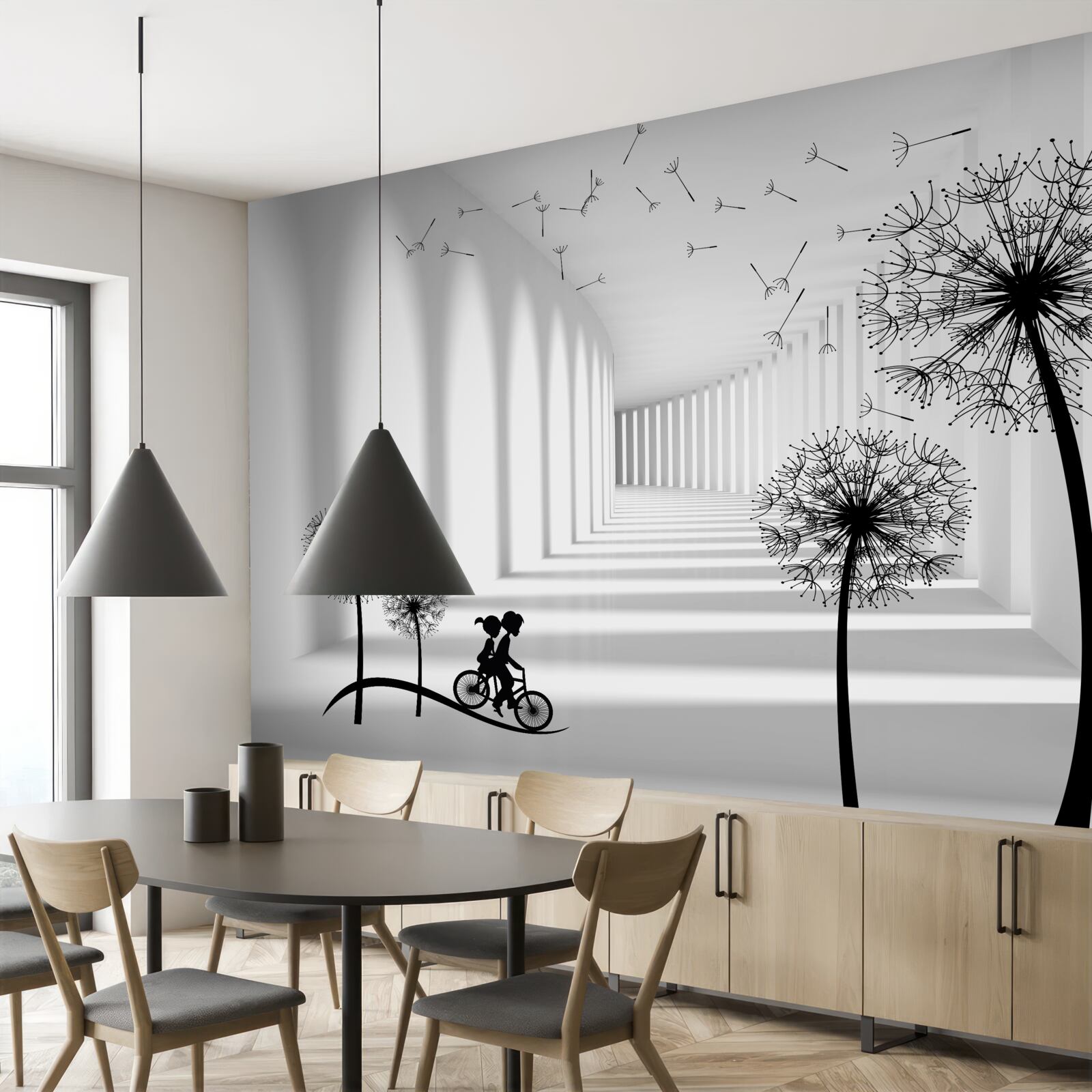 Fototapet păpădiile suflate de vânt cad