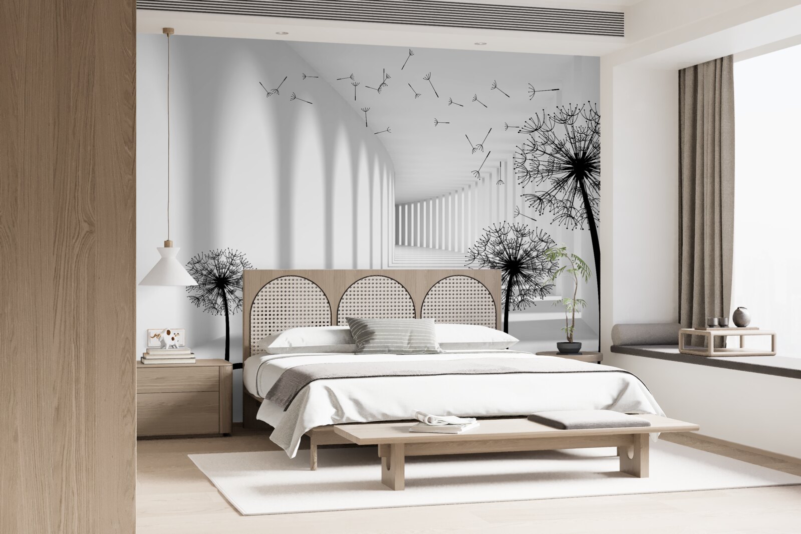 Fototapet păpădiile suflate de vânt cad