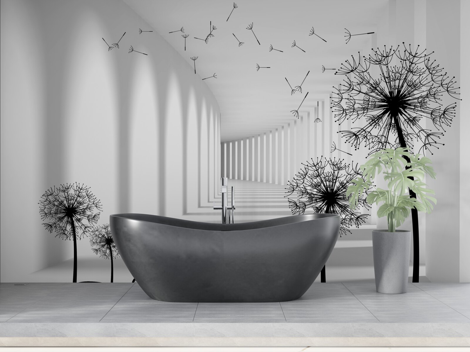 Fototapet păpădiile suflate de vânt cad