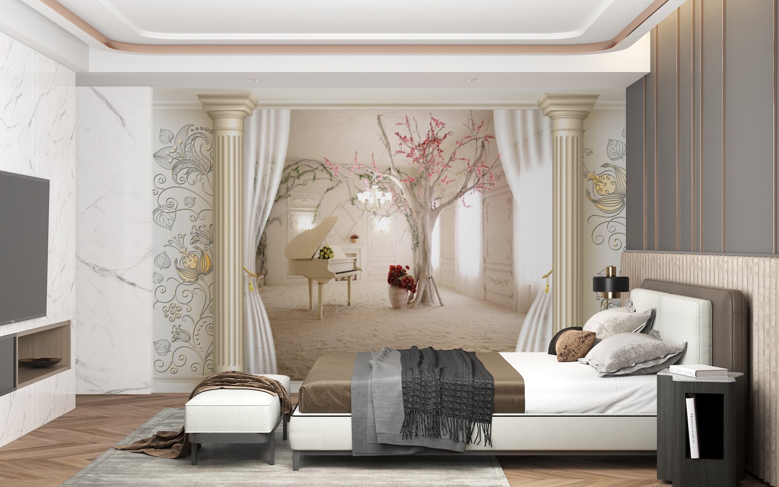 Fototapet cameră de zi confortabilă cu lemn adevărat