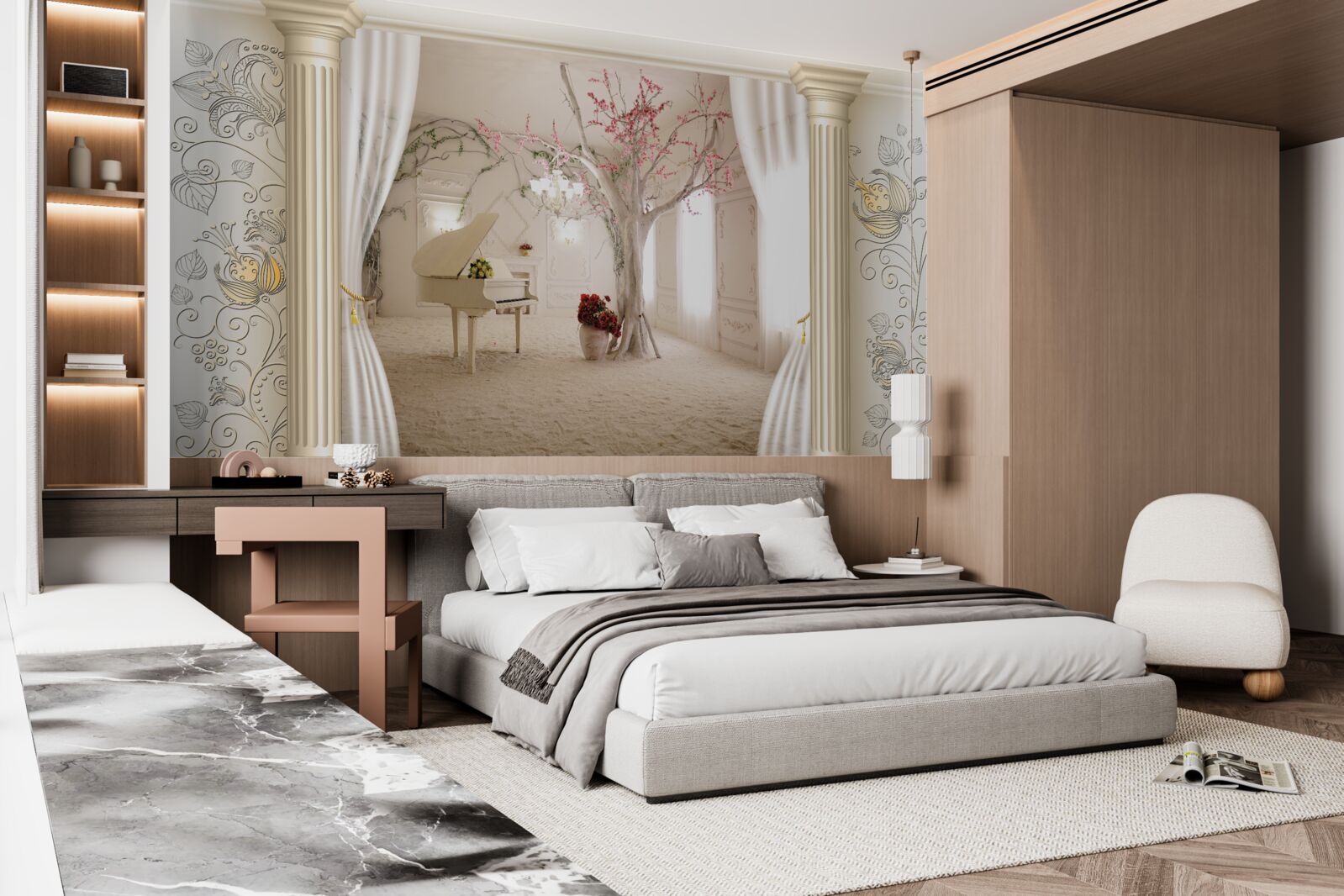 Fototapet cameră de zi confortabilă cu lemn adevărat