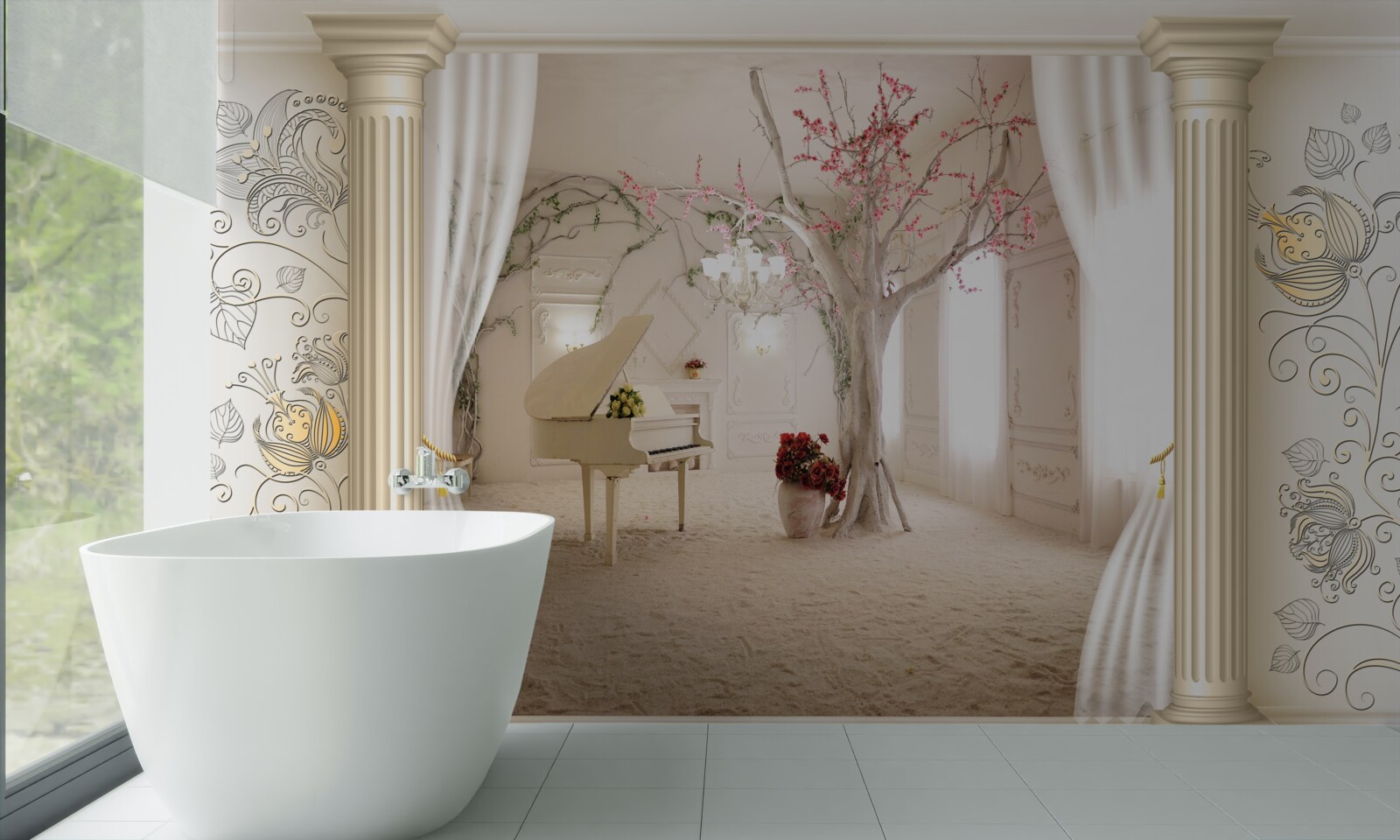 Fototapet cameră de zi confortabilă cu lemn adevărat