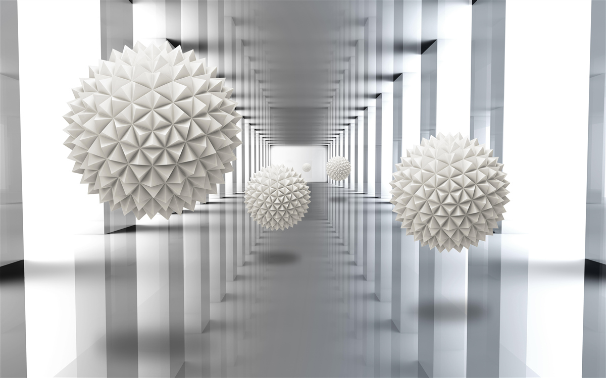 Fototapet tunel de perspectivă, iluminat și decorat cu baloane