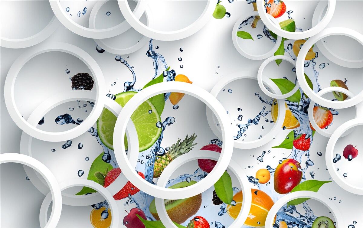 Fototapet picături de apă rotunde pe fructele de vară