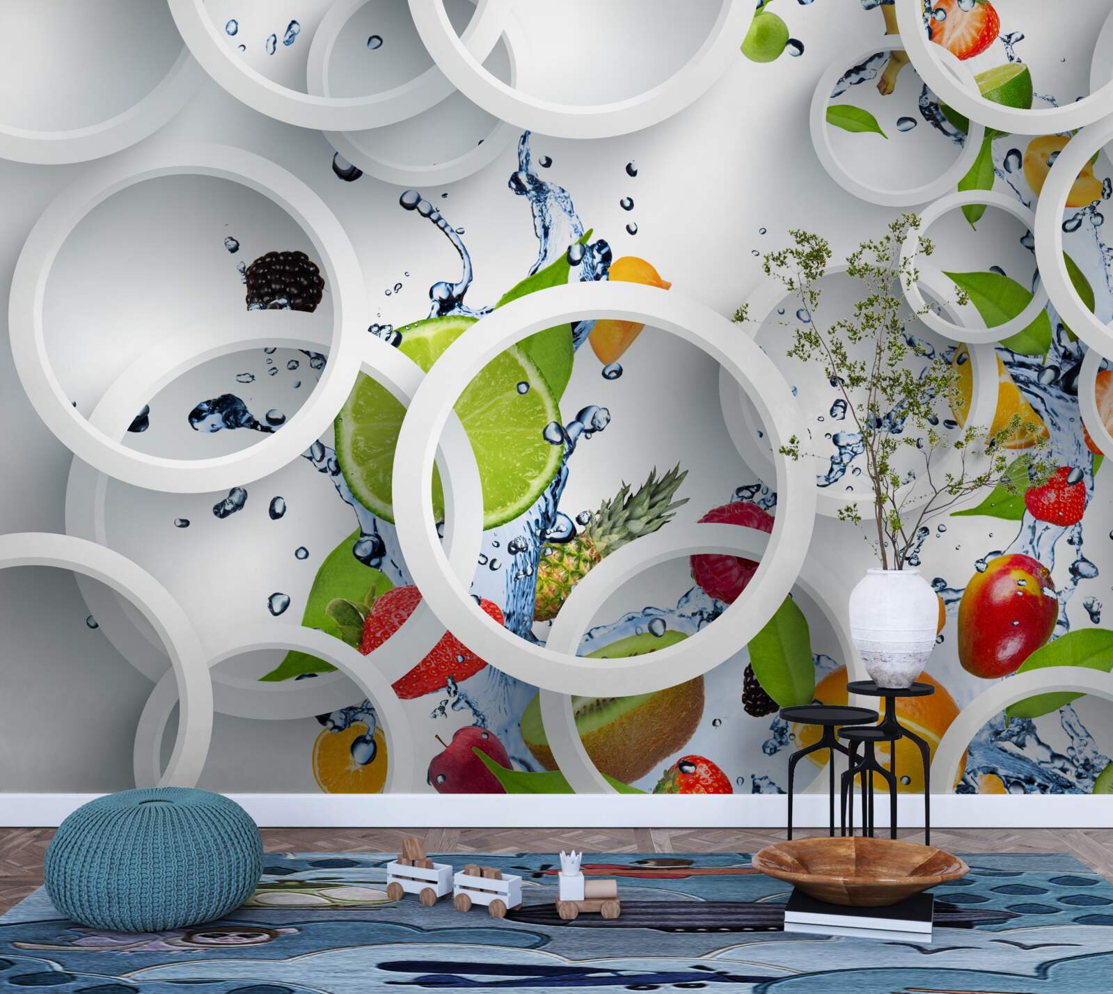 Fototapet picături de apă rotunde pe fructele de vară