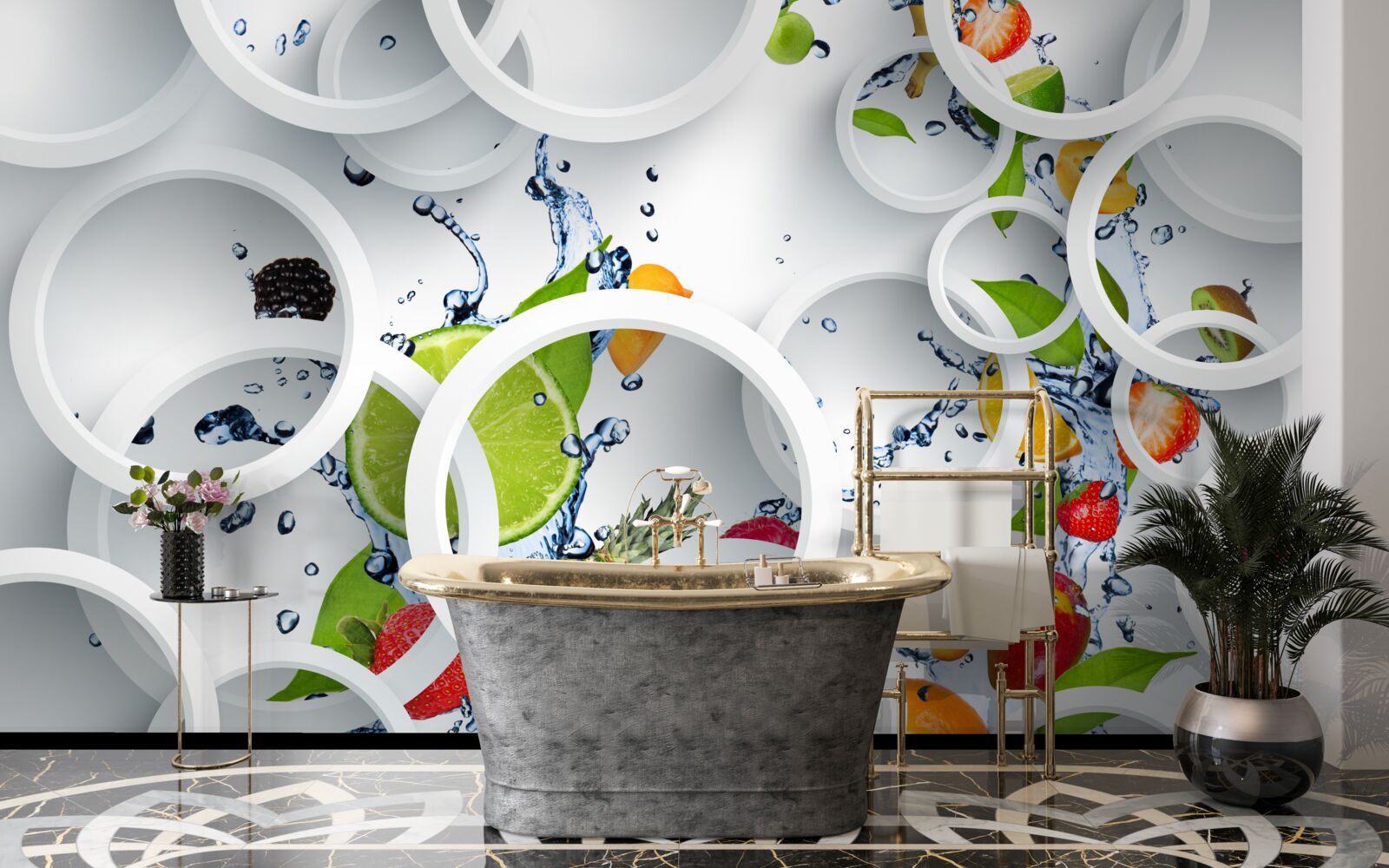 Fototapet picături de apă rotunde pe fructele de vară