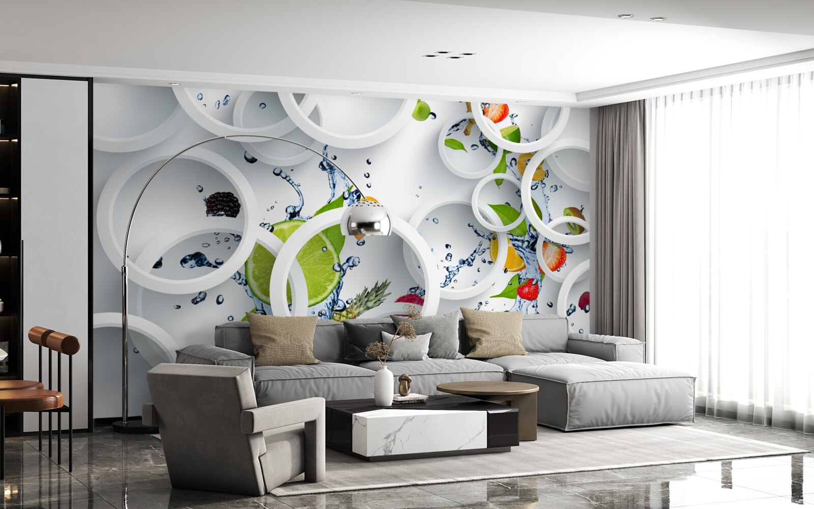 Fototapet picături de apă rotunde pe fructele de vară