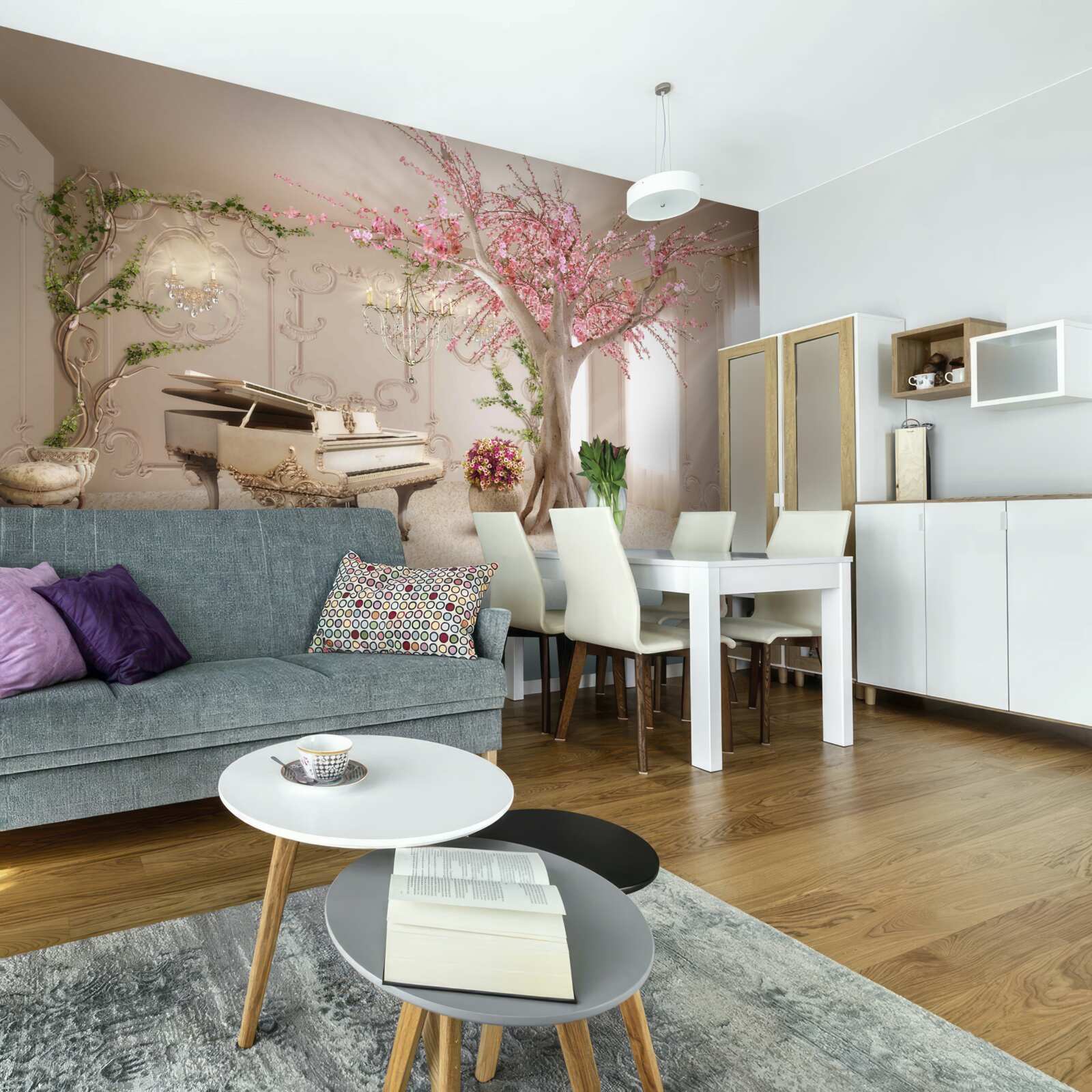 Fototapet cameră de zi magică cu copac sakura