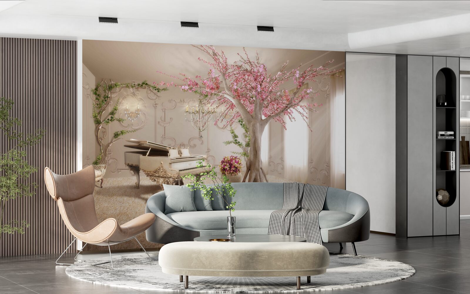 Fototapet cameră de zi magică cu copac sakura